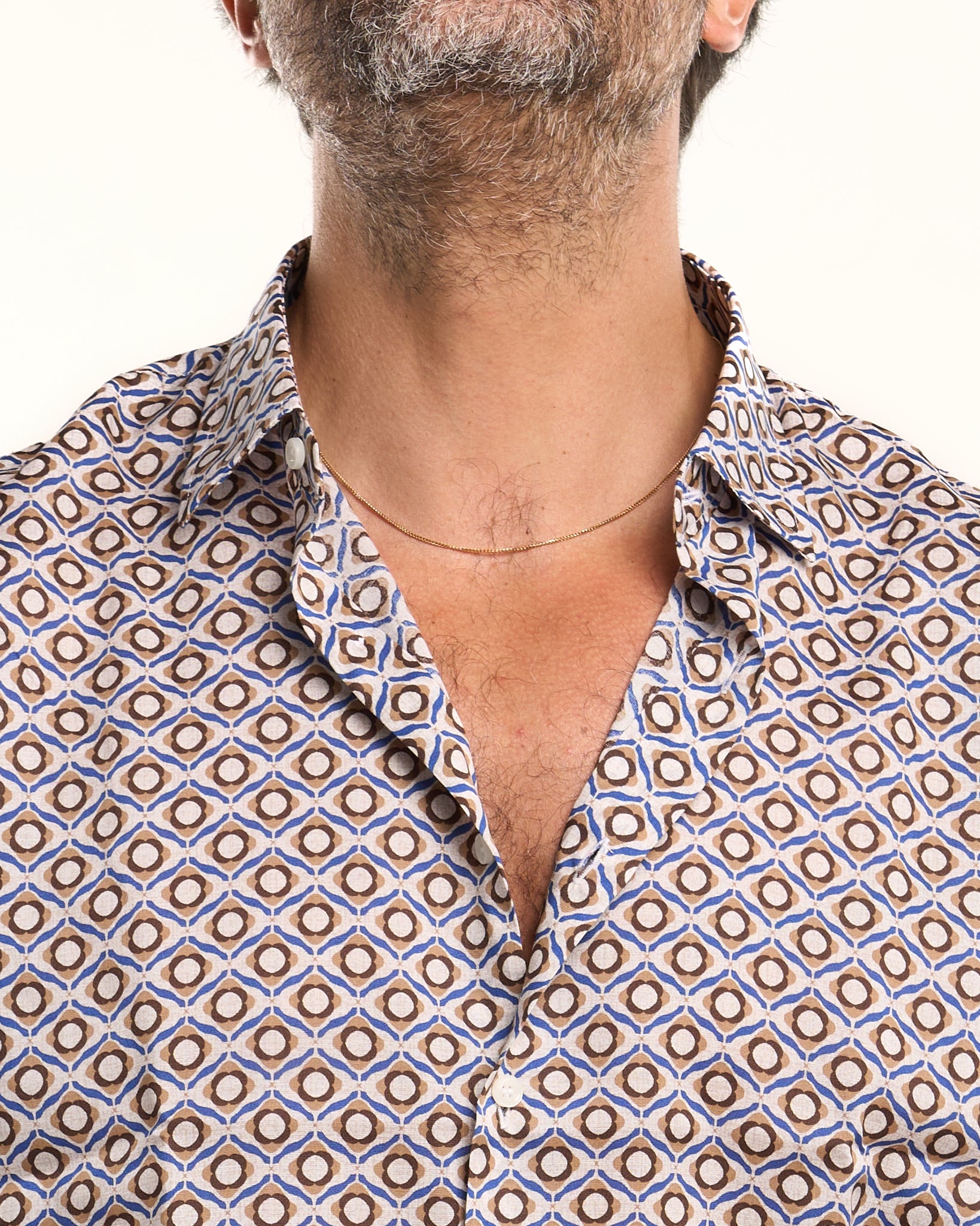 Camicia Oversize in Mussola di Cotone a Fantasia Rombo Beige