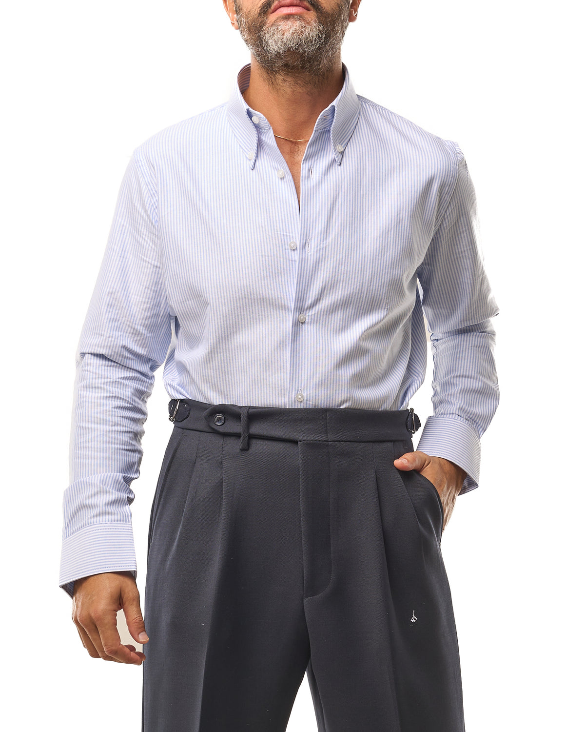 Camicia Botton Down Riga Cielo