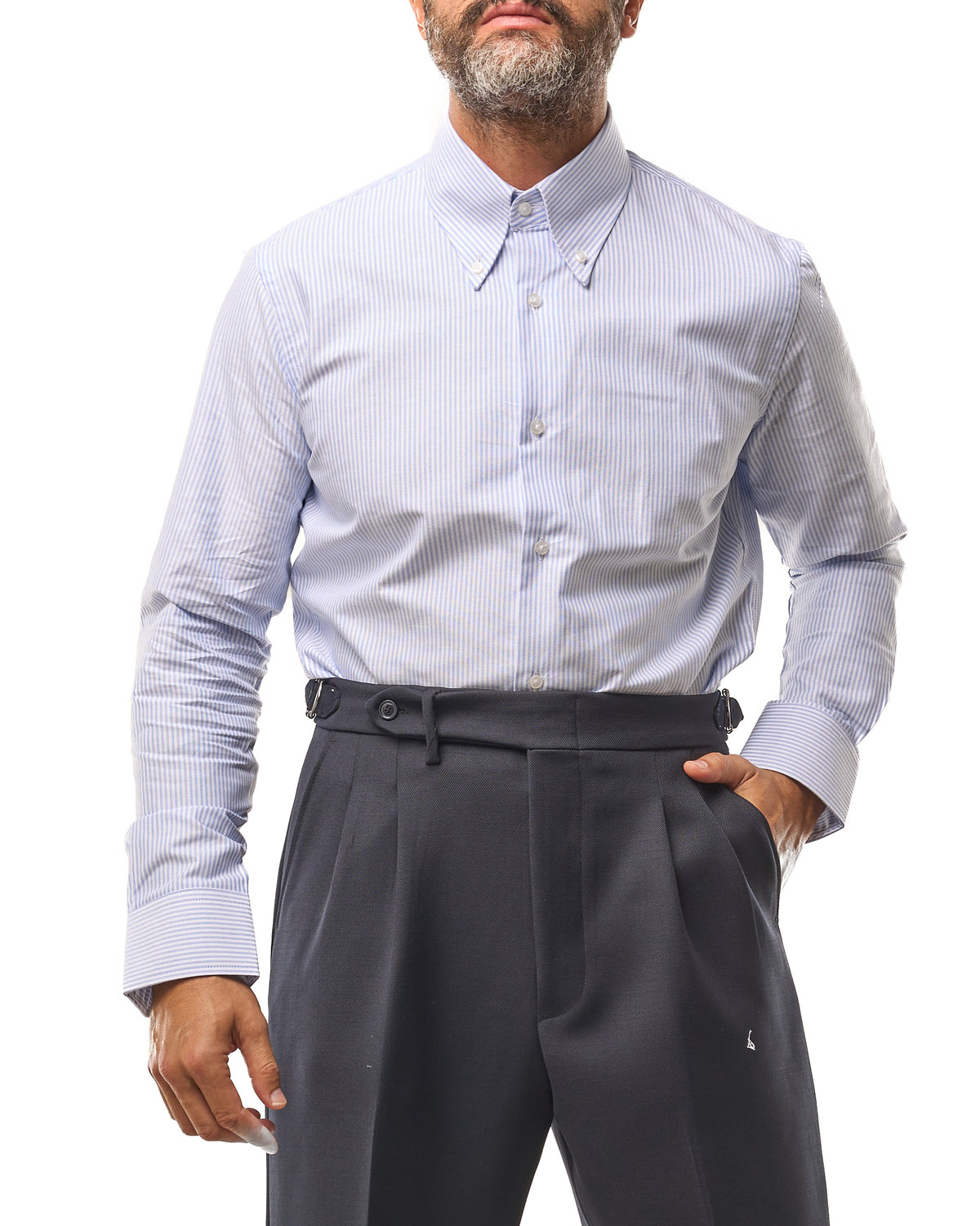 Camicia Botton Down Riga Cielo
