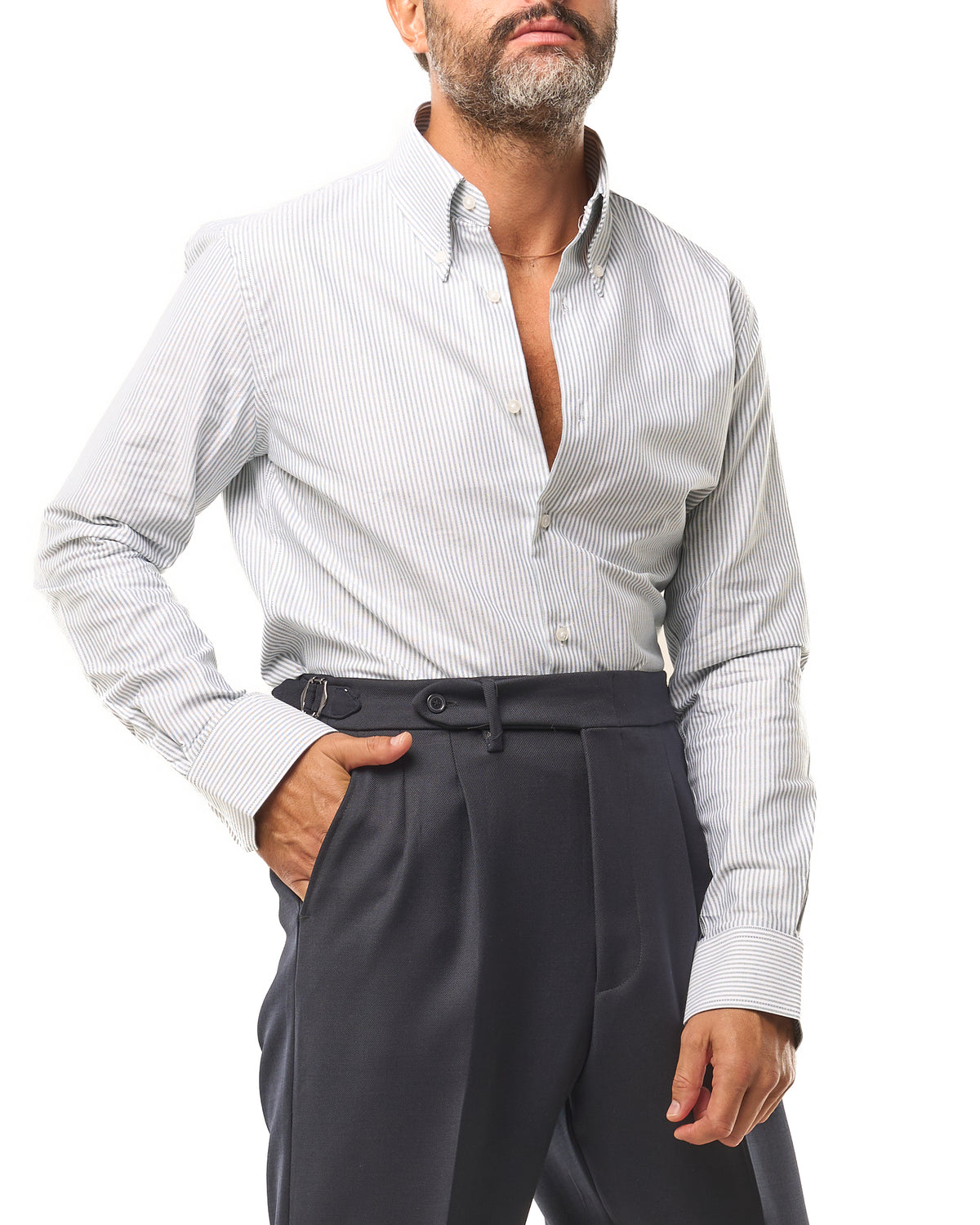 Camicia Botton Down Riga Verde