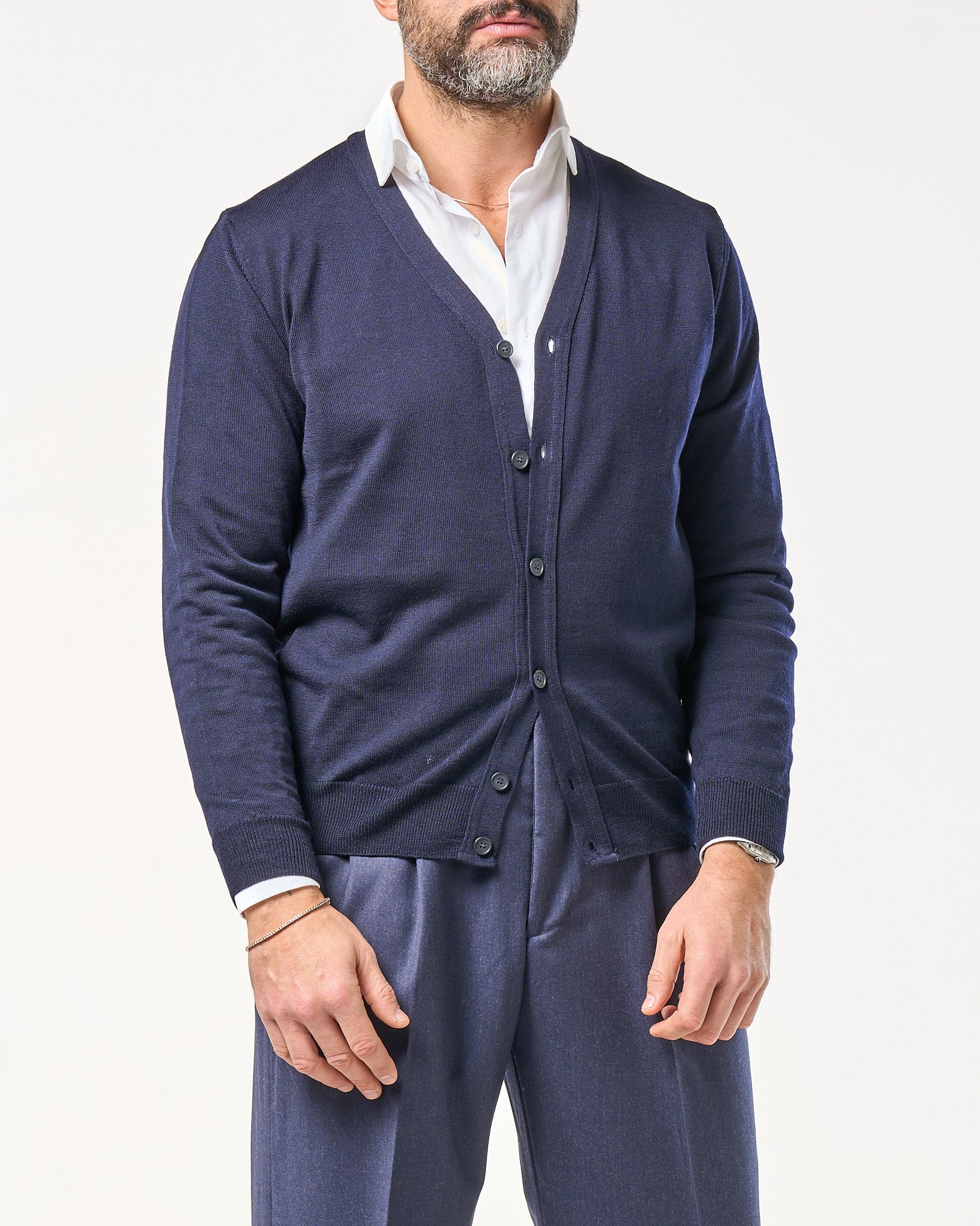 Cardigan in 100% Lana Merinos Blu