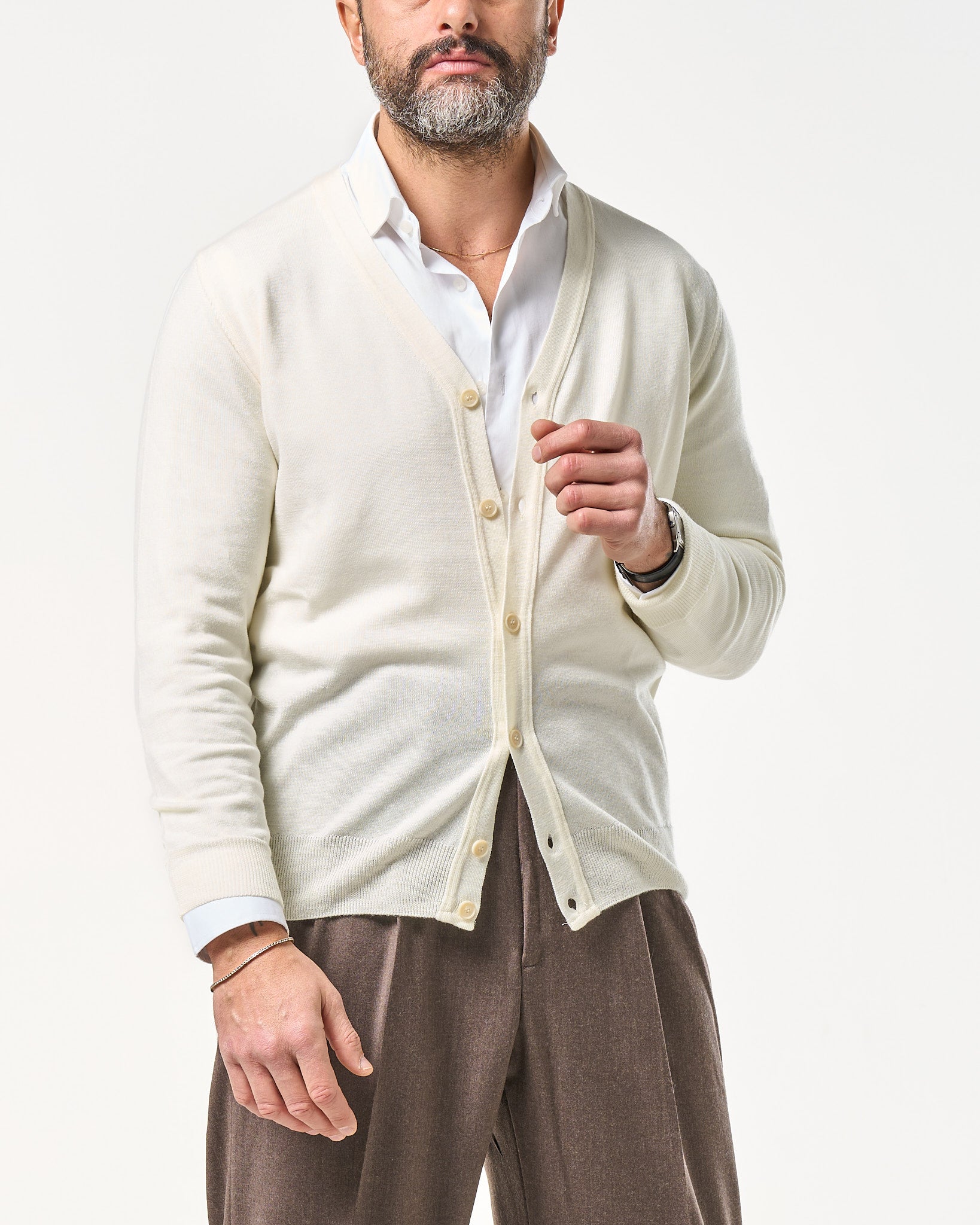 Cardigan in 100% Lana Merinos Panna