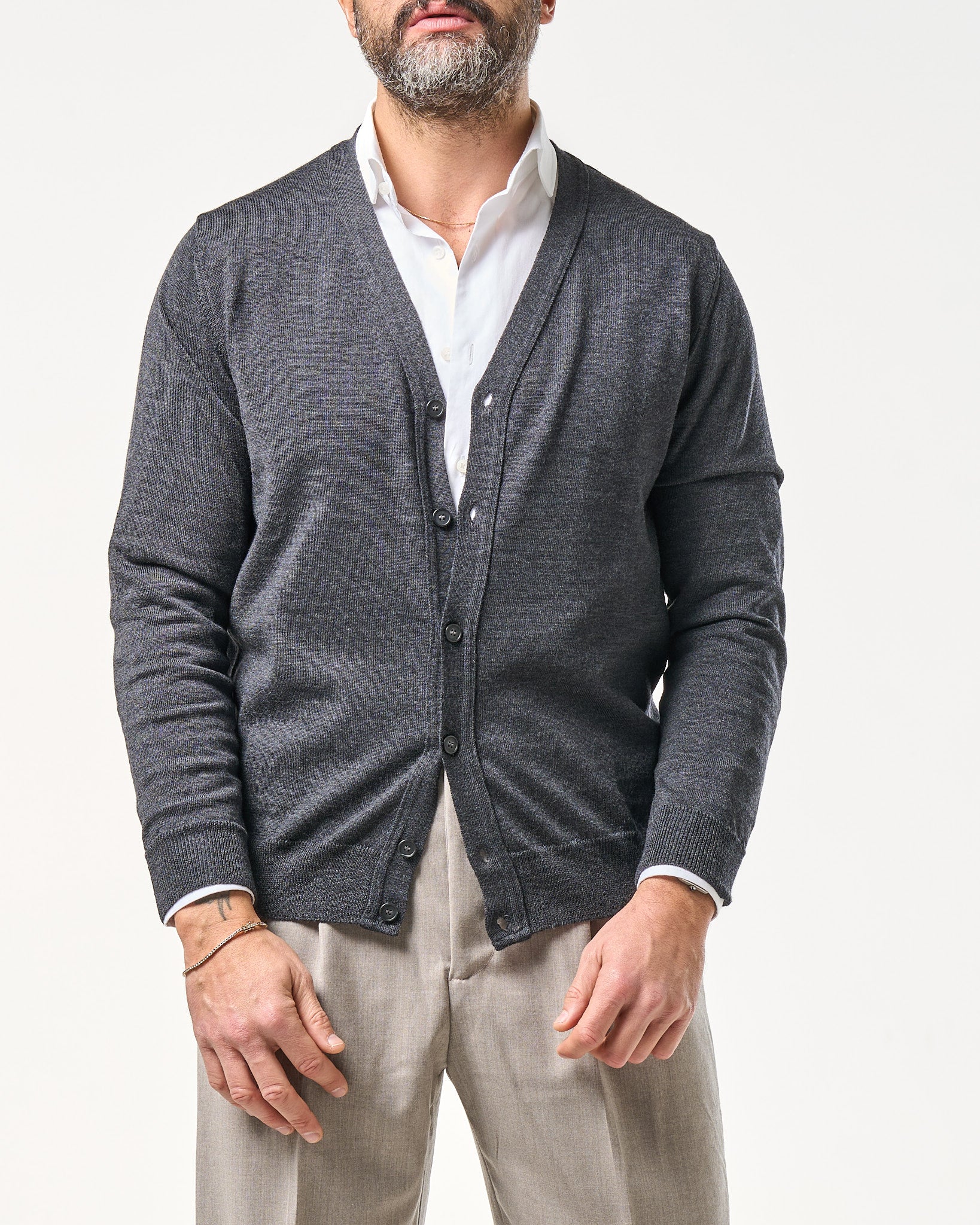 Cardigan in 100% Lana Merinos Antracite