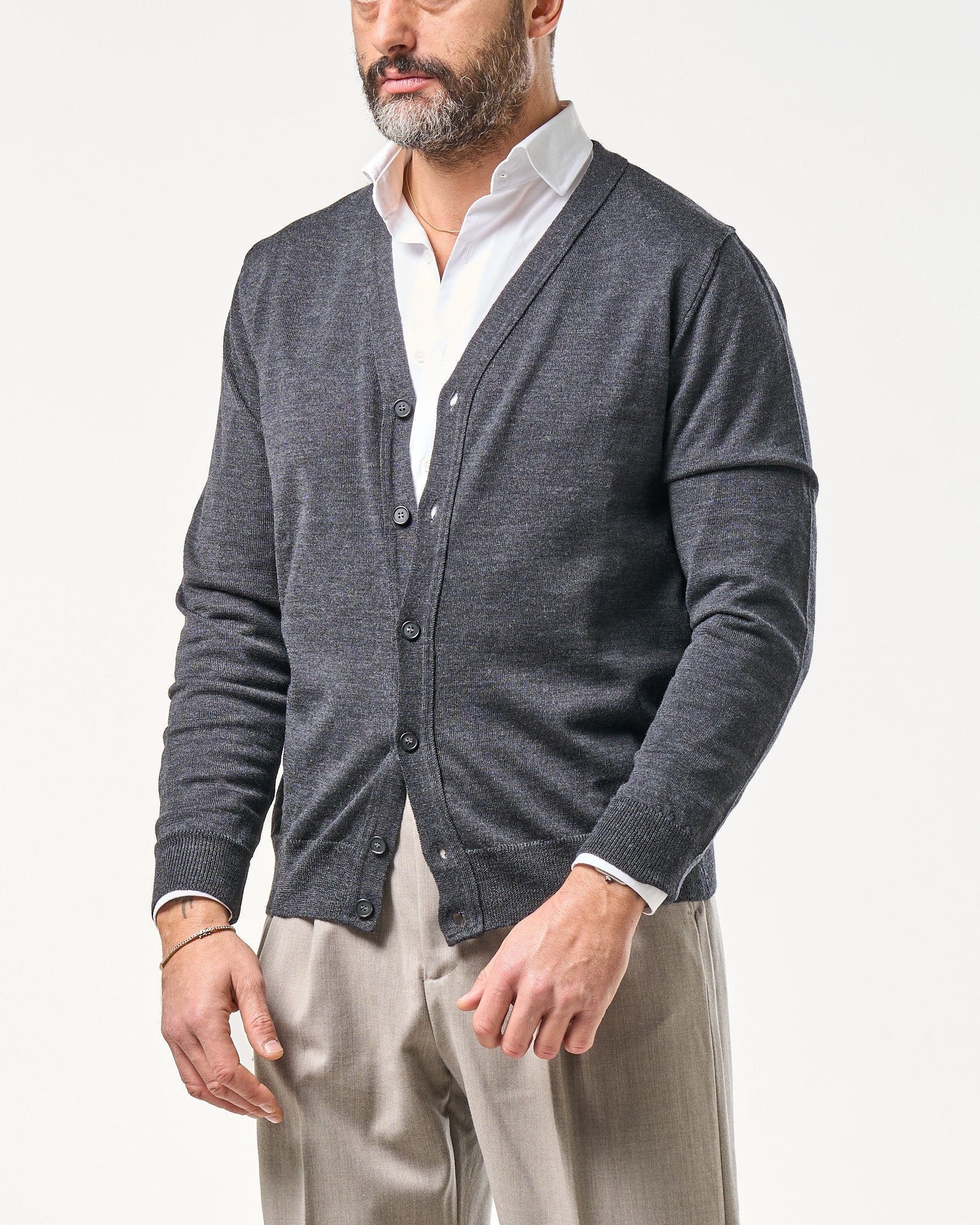 Cardigan in 100% Lana Merinos Antracite