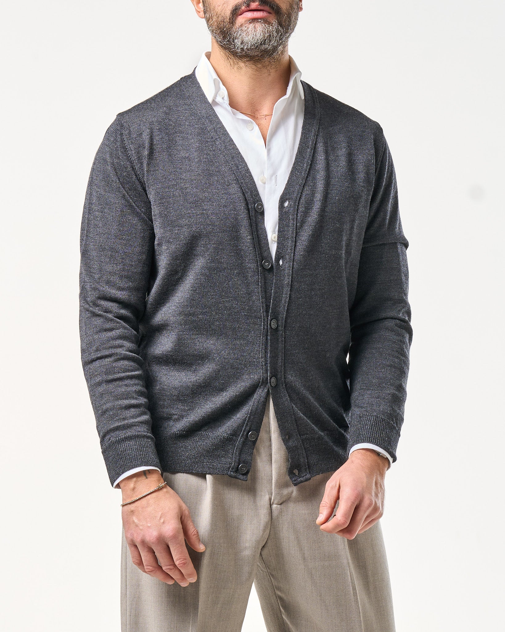 Cardigan in 100% Lana Merinos Antracite