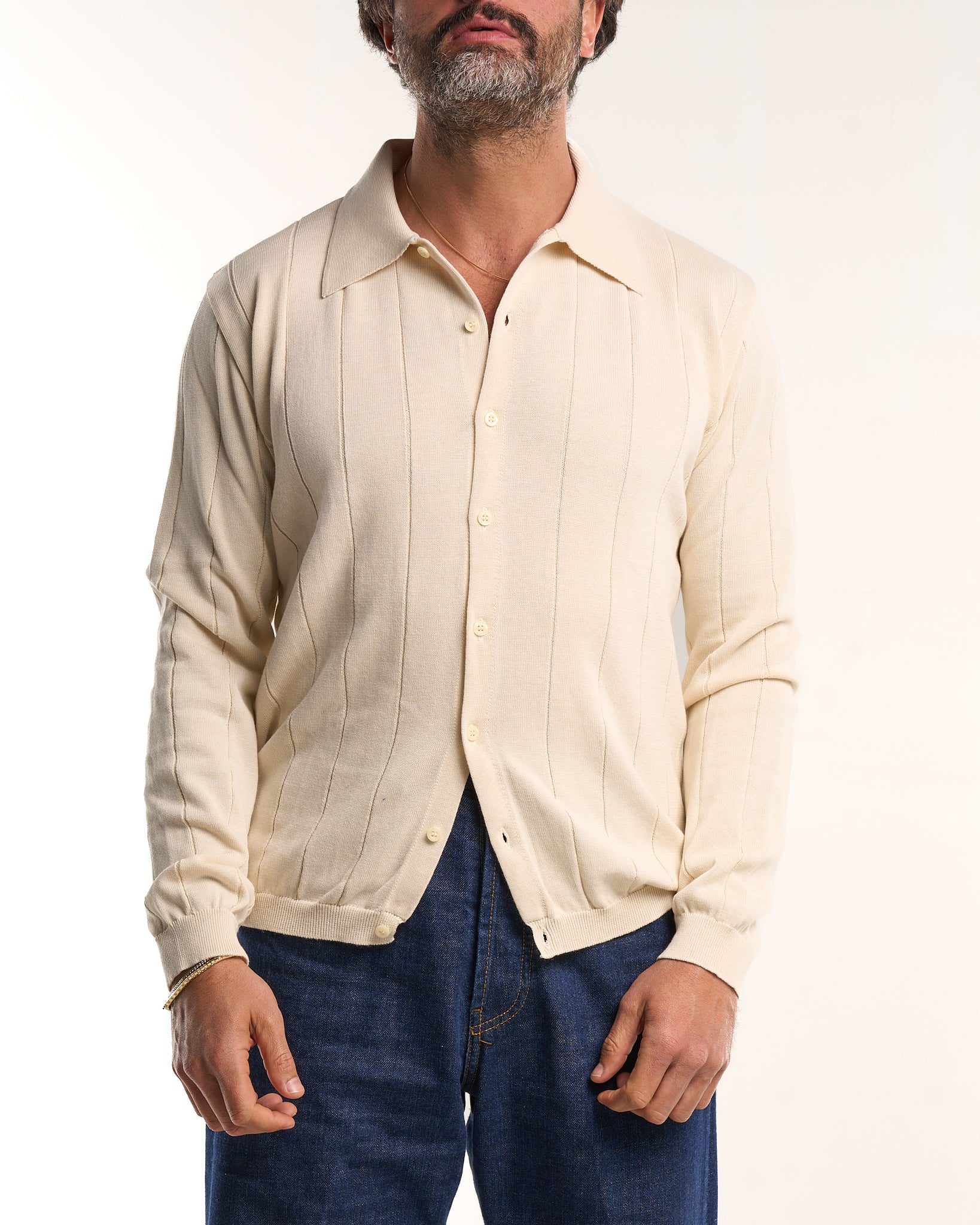 Polo Camicia a Coste Panna