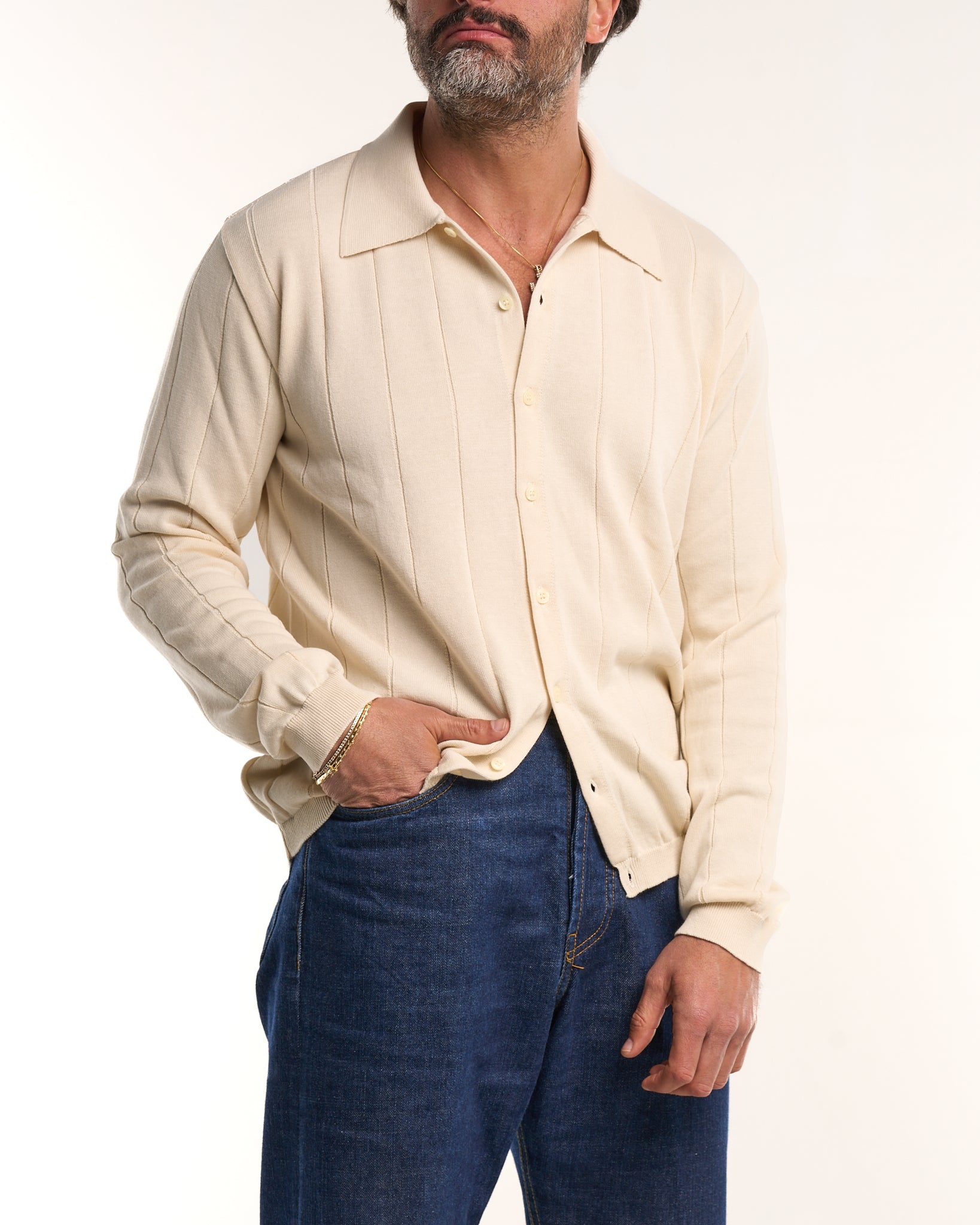 Polo Camicia a Coste Panna