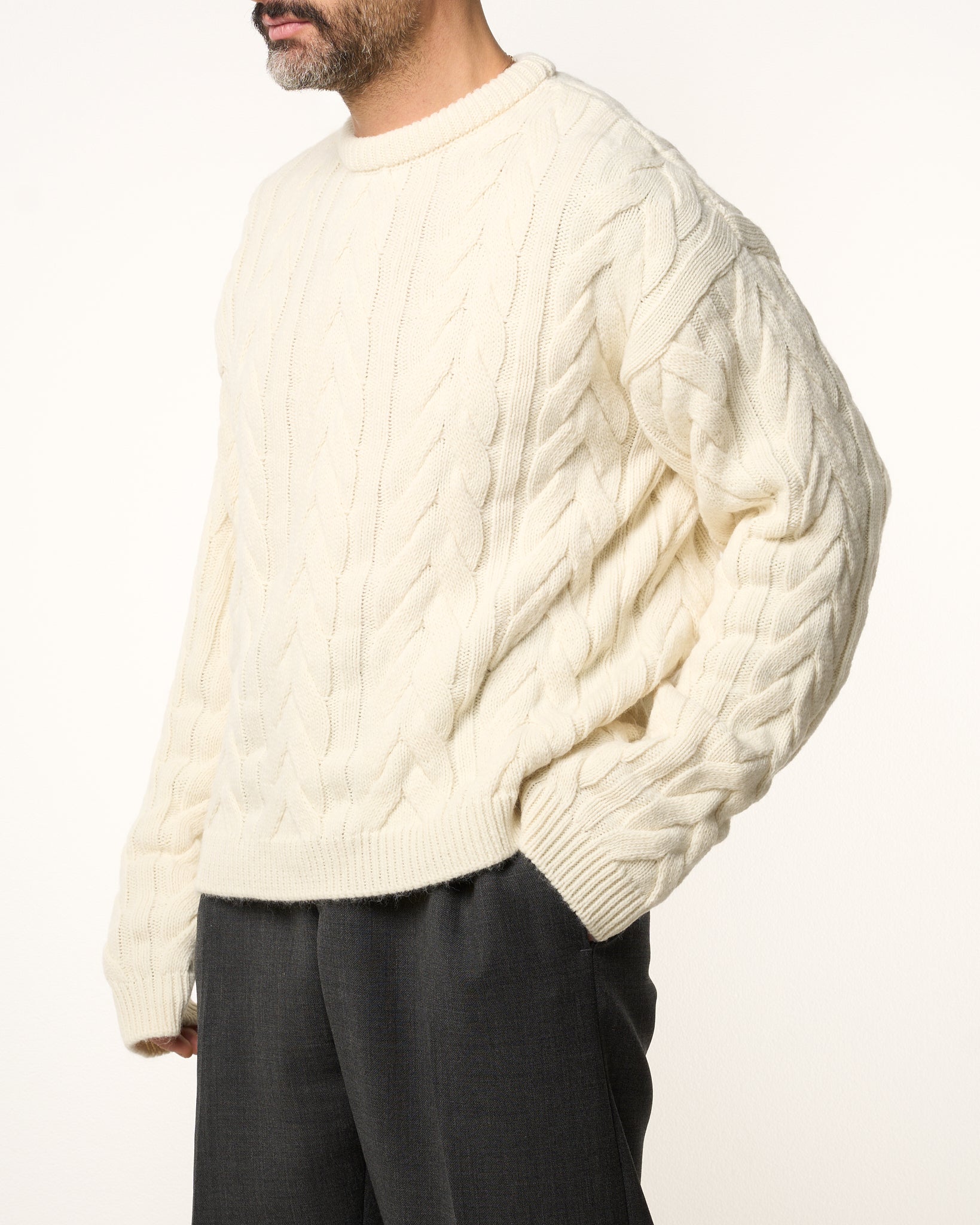 Maglione Treccia Girocollo Panna