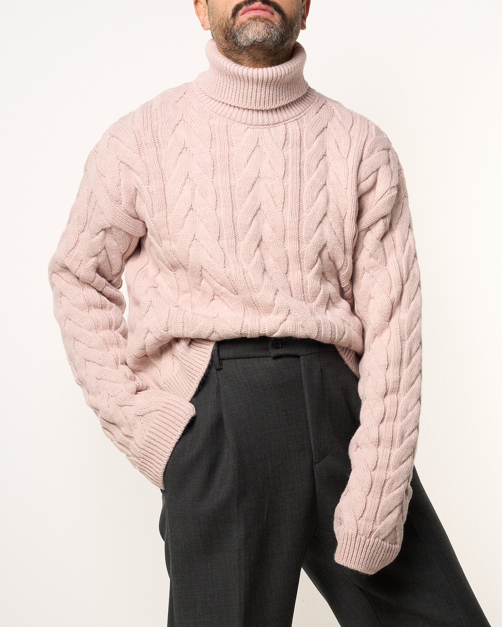 Maglione Treccia Collo Alto Rosa