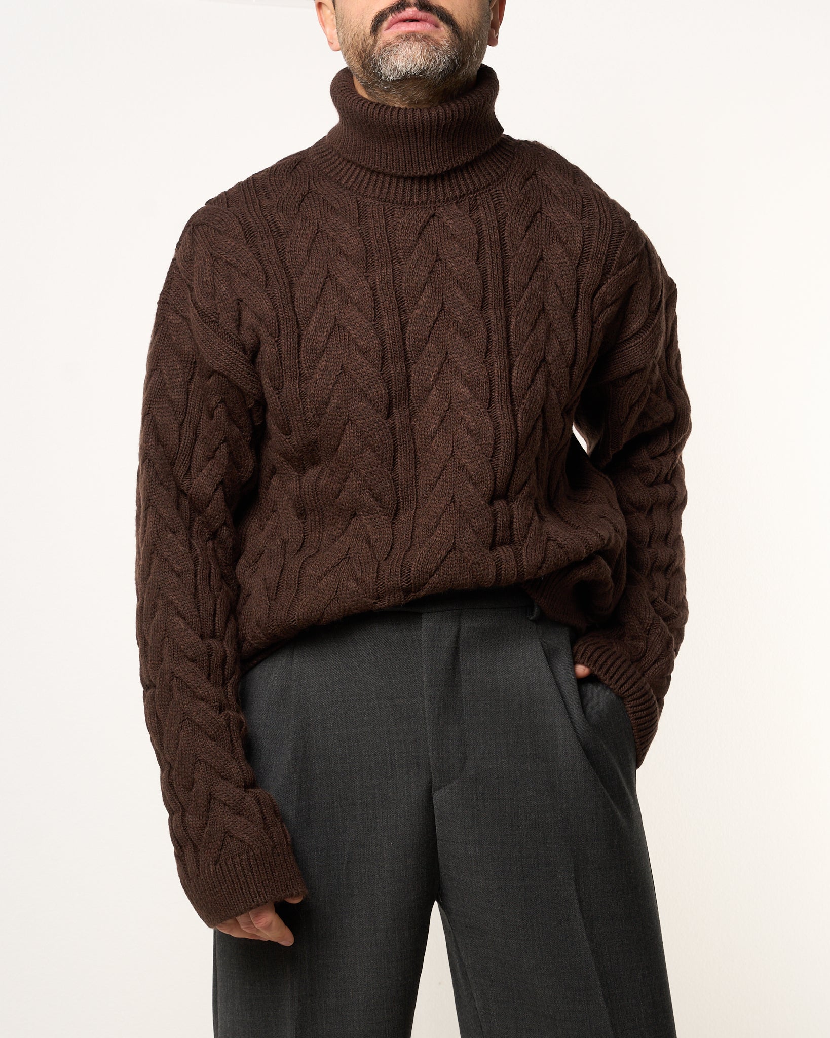 Maglione Treccia Collo Alto Testa di Moro