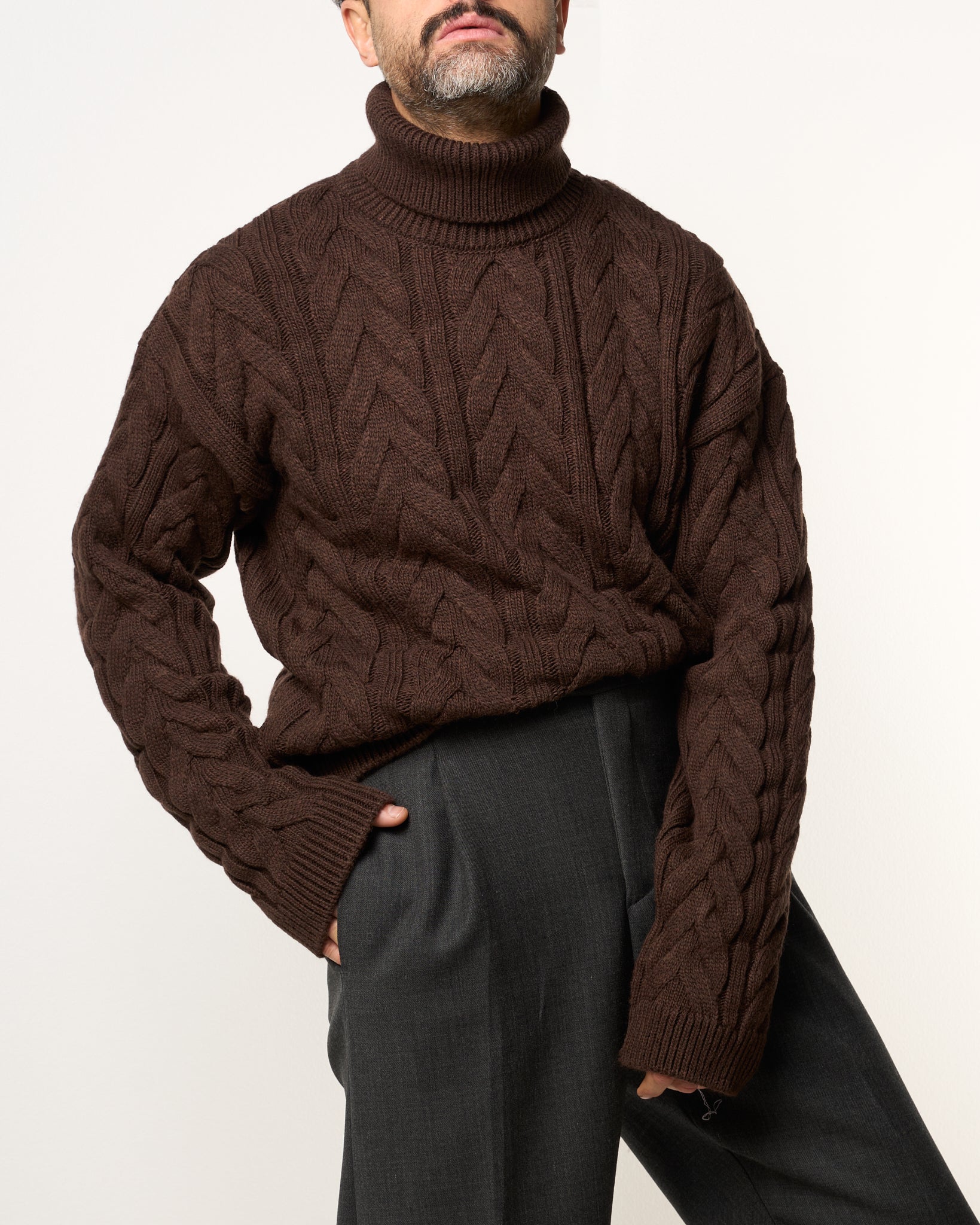 Maglione Treccia Collo Alto Testa di Moro