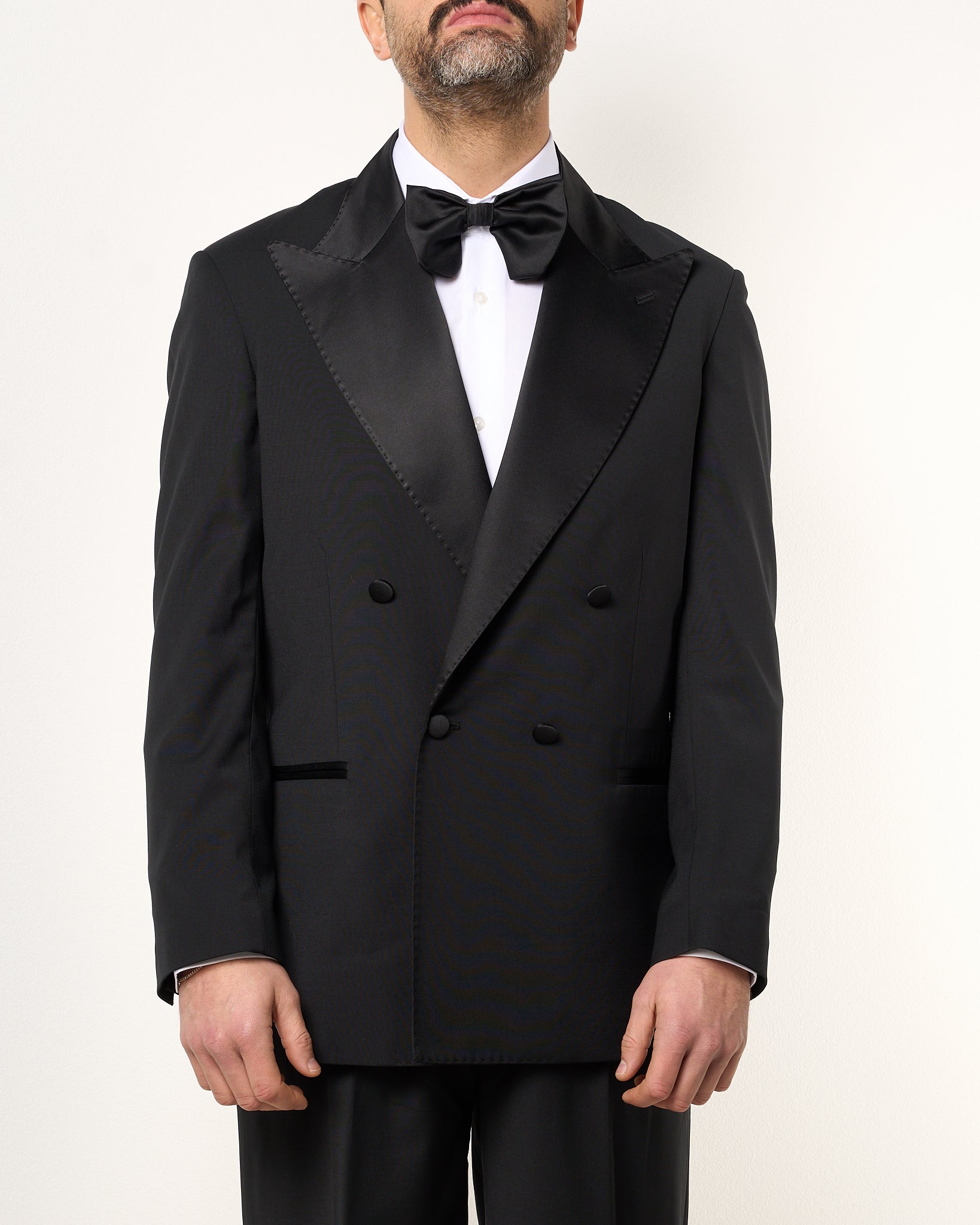Giacca Smoking Doppiopetto con Rever a Lancia Nero