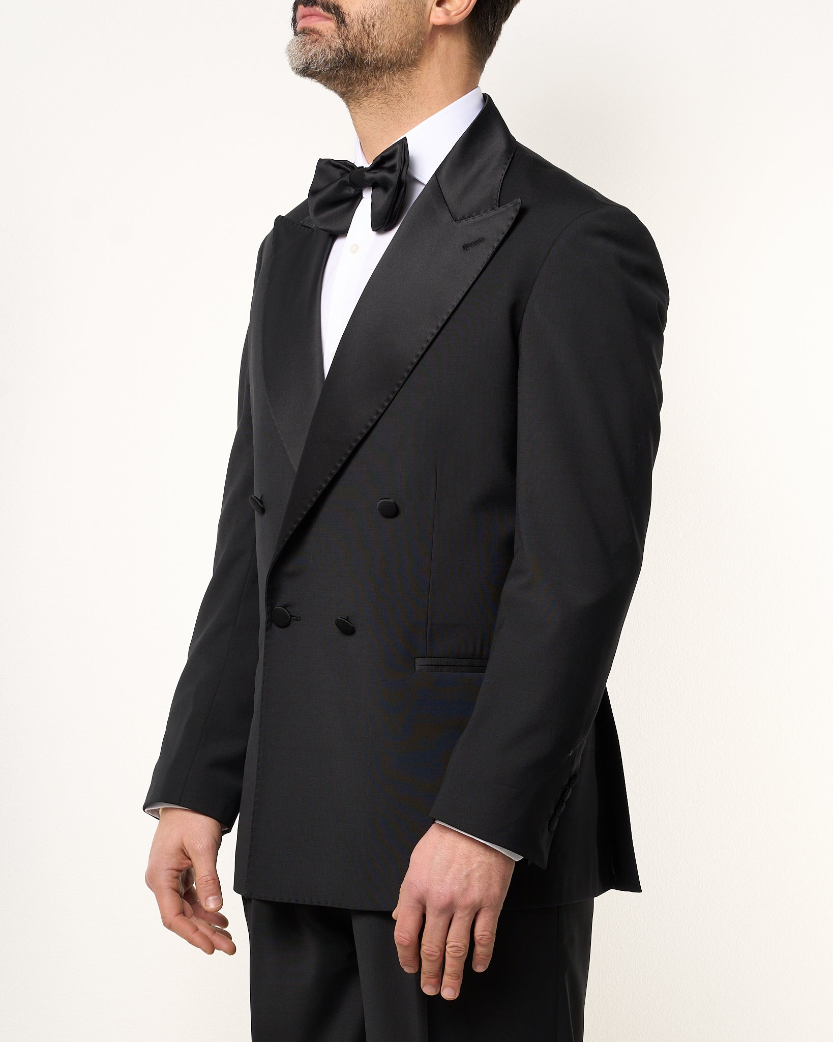 Giacca Smoking Doppiopetto con Rever a Lancia Nero
