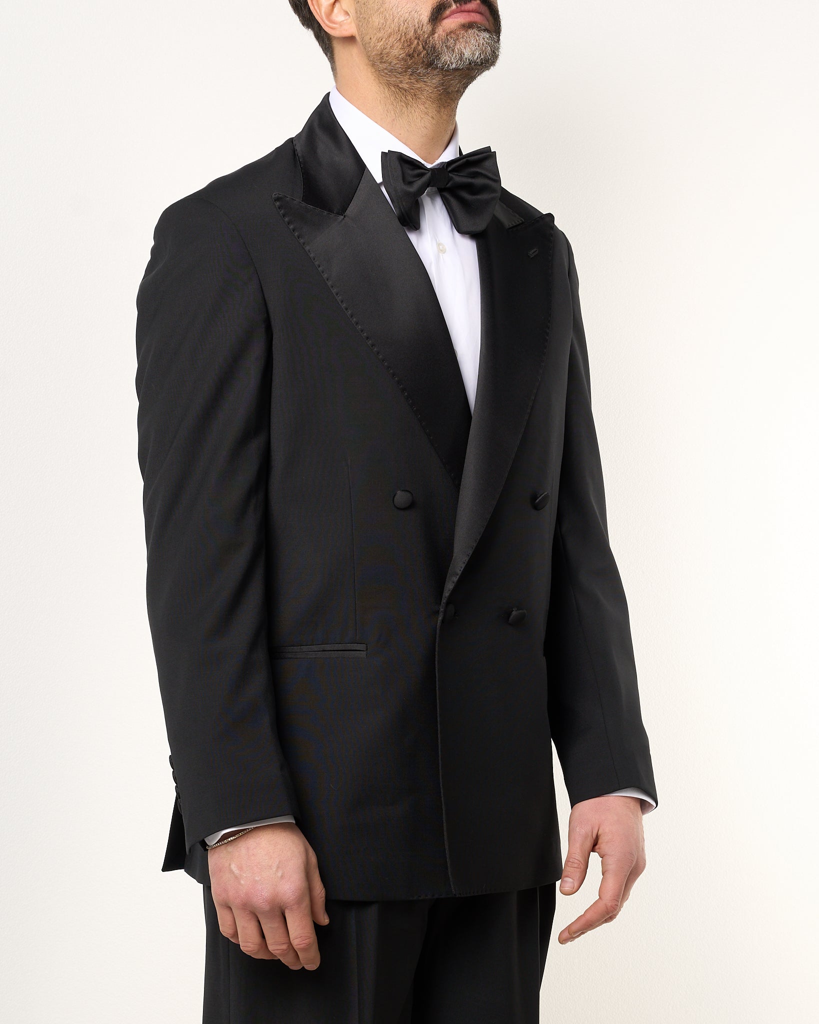 Giacca Smoking Doppiopetto con Rever a Lancia Nero