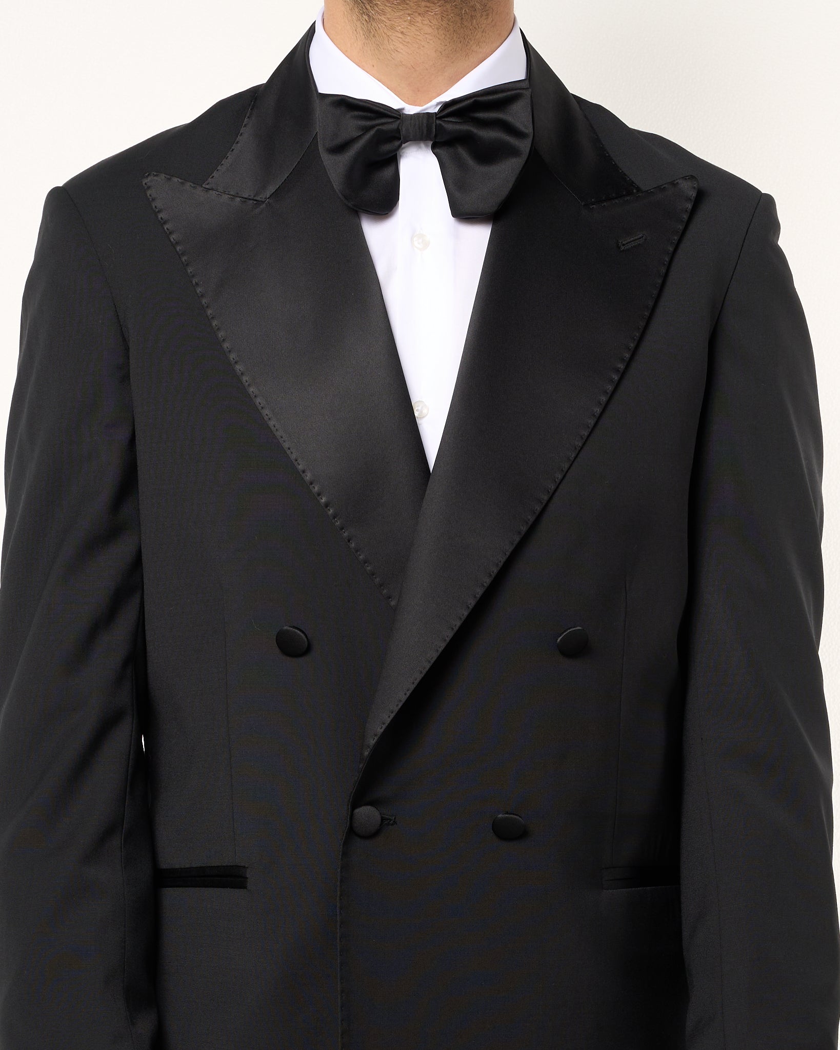 Giacca Smoking Doppiopetto con Rever a Lancia Nero