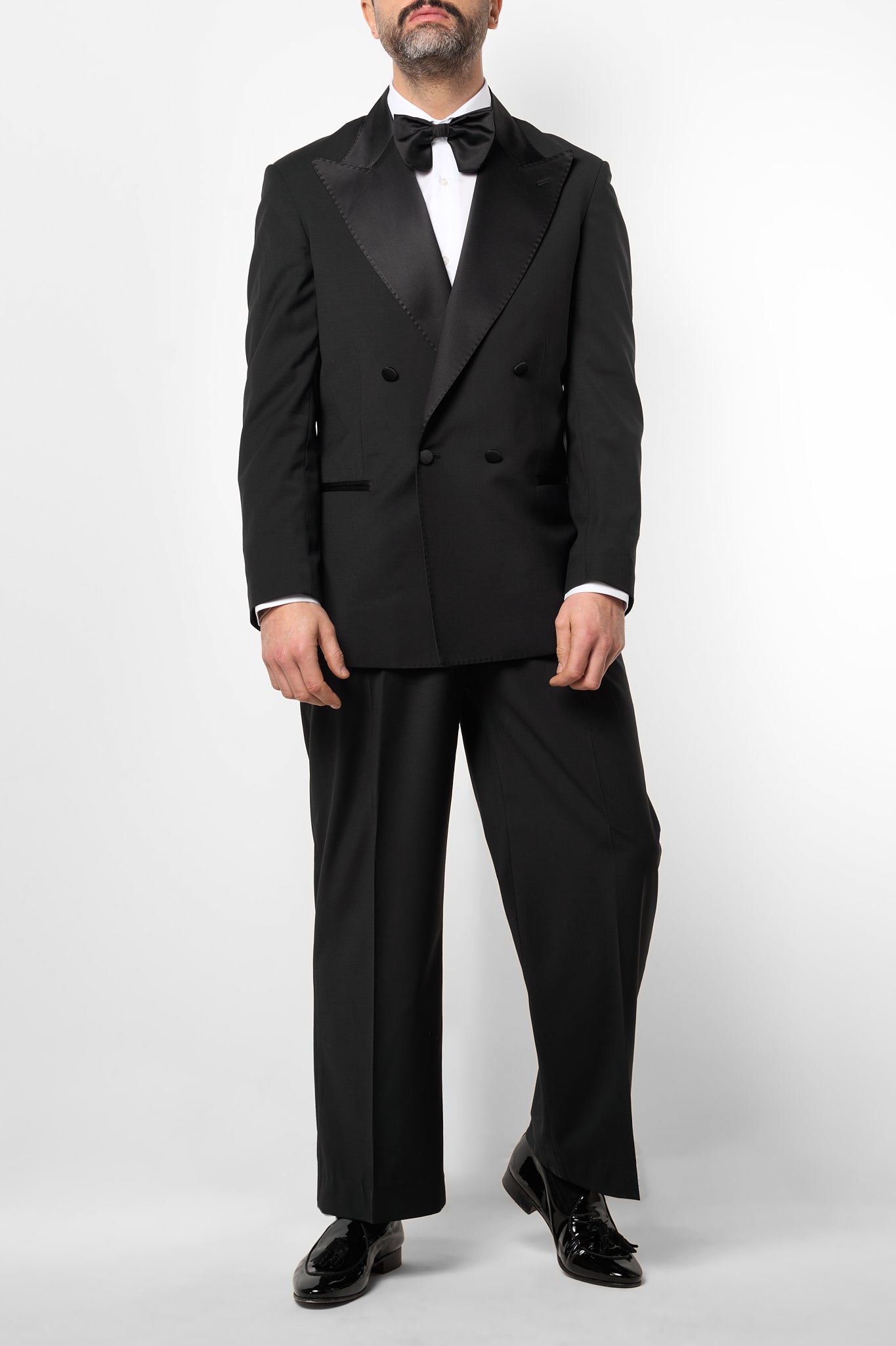 Giacca Smoking Doppiopetto con Rever a Lancia Nero