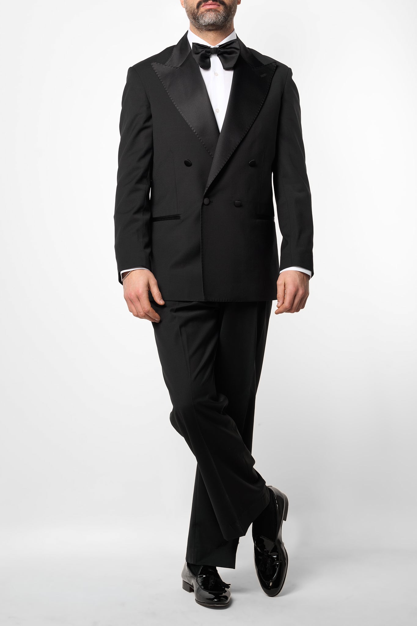 Giacca Smoking Doppiopetto con Rever a Lancia Nero