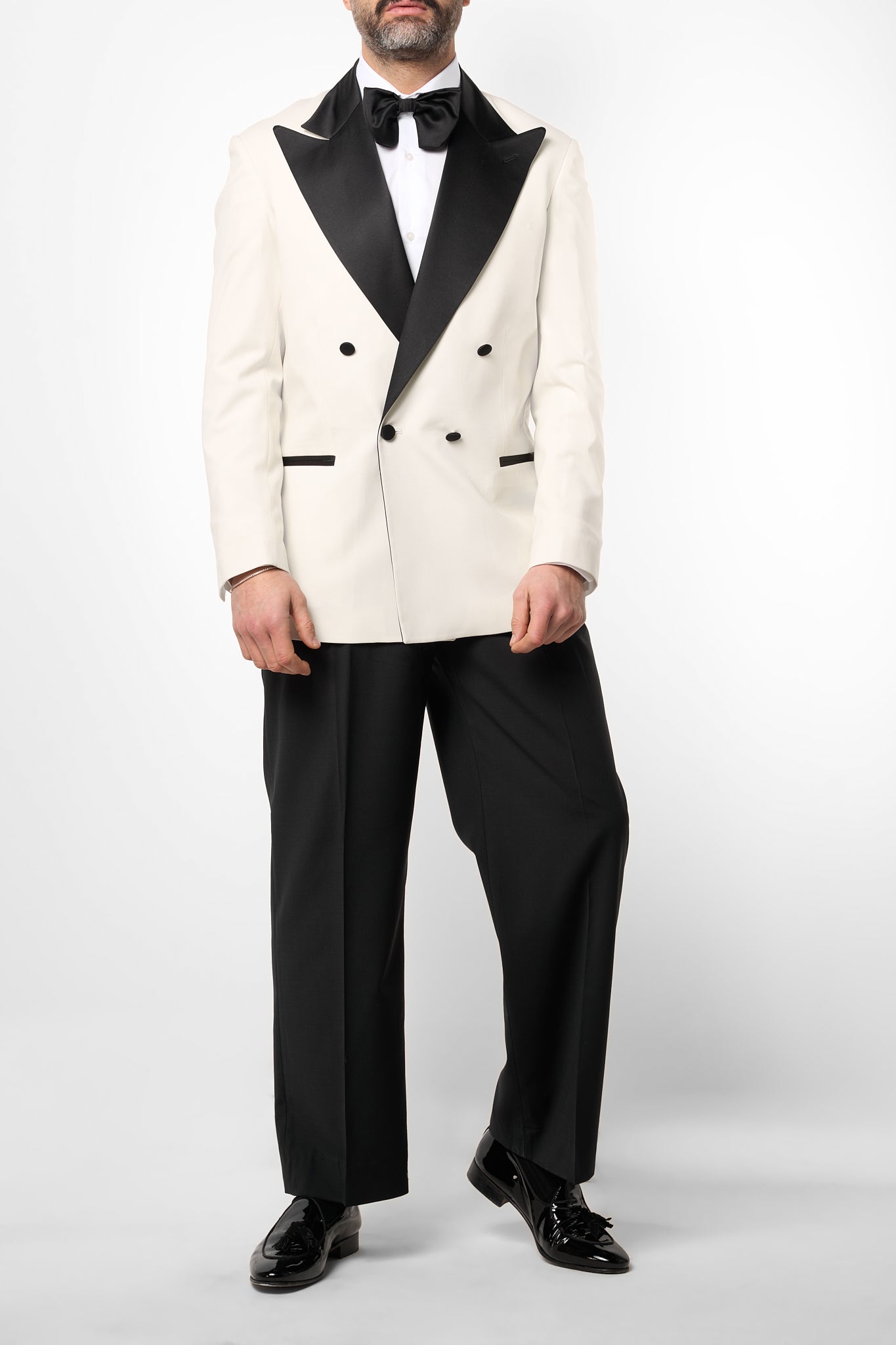 Giacca Smoking Doppiopetto con Rever a Lancia Bianco Opaco