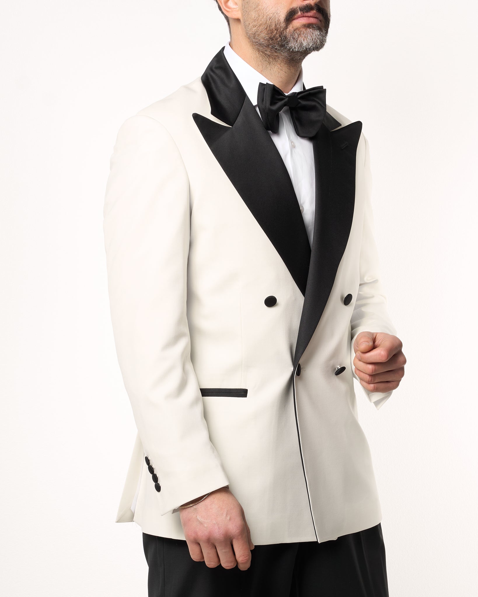 Giacca Smoking Doppiopetto con Rever a Lancia Bianco Opaco