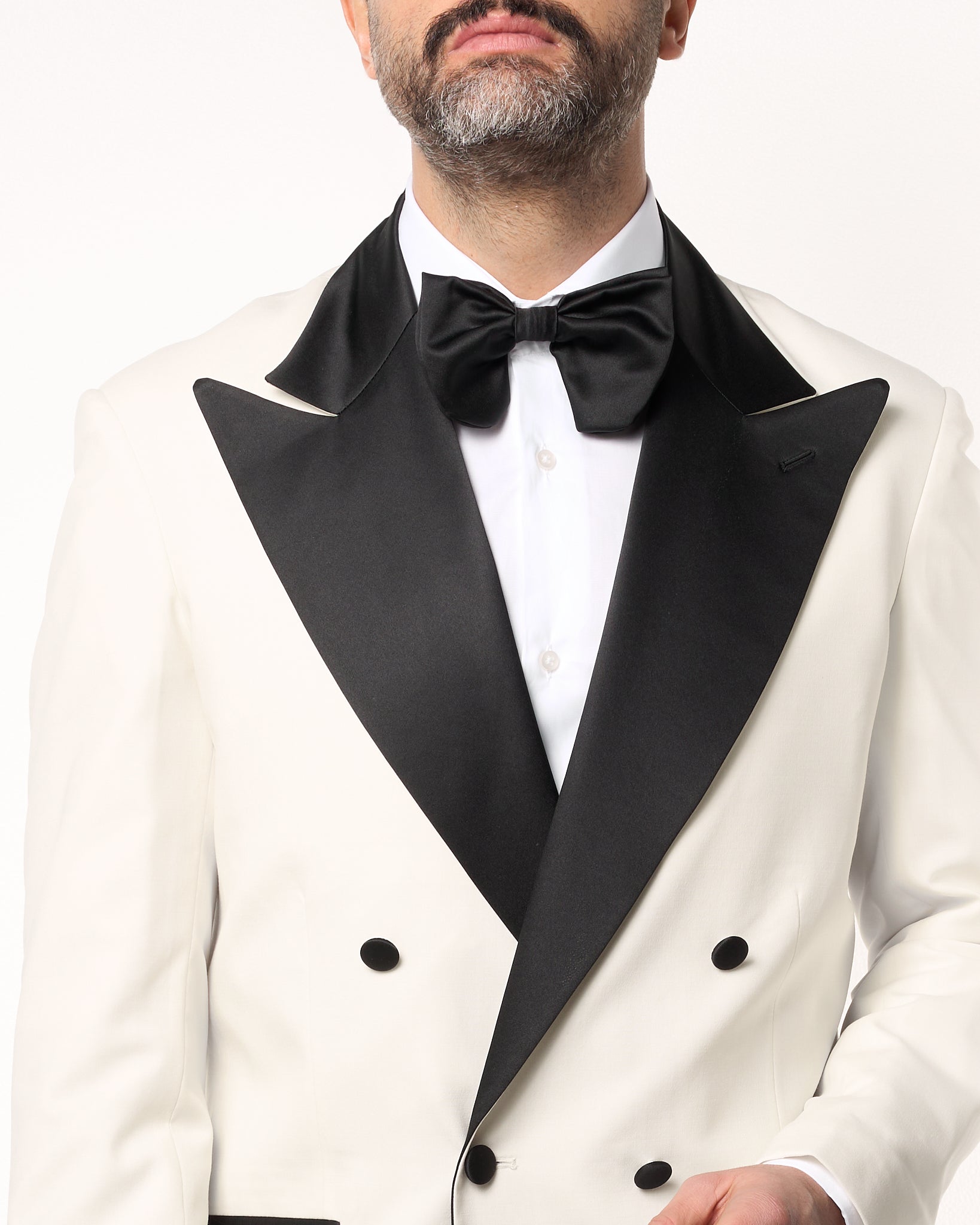 Giacca Smoking Doppiopetto con Rever a Lancia Bianco Opaco