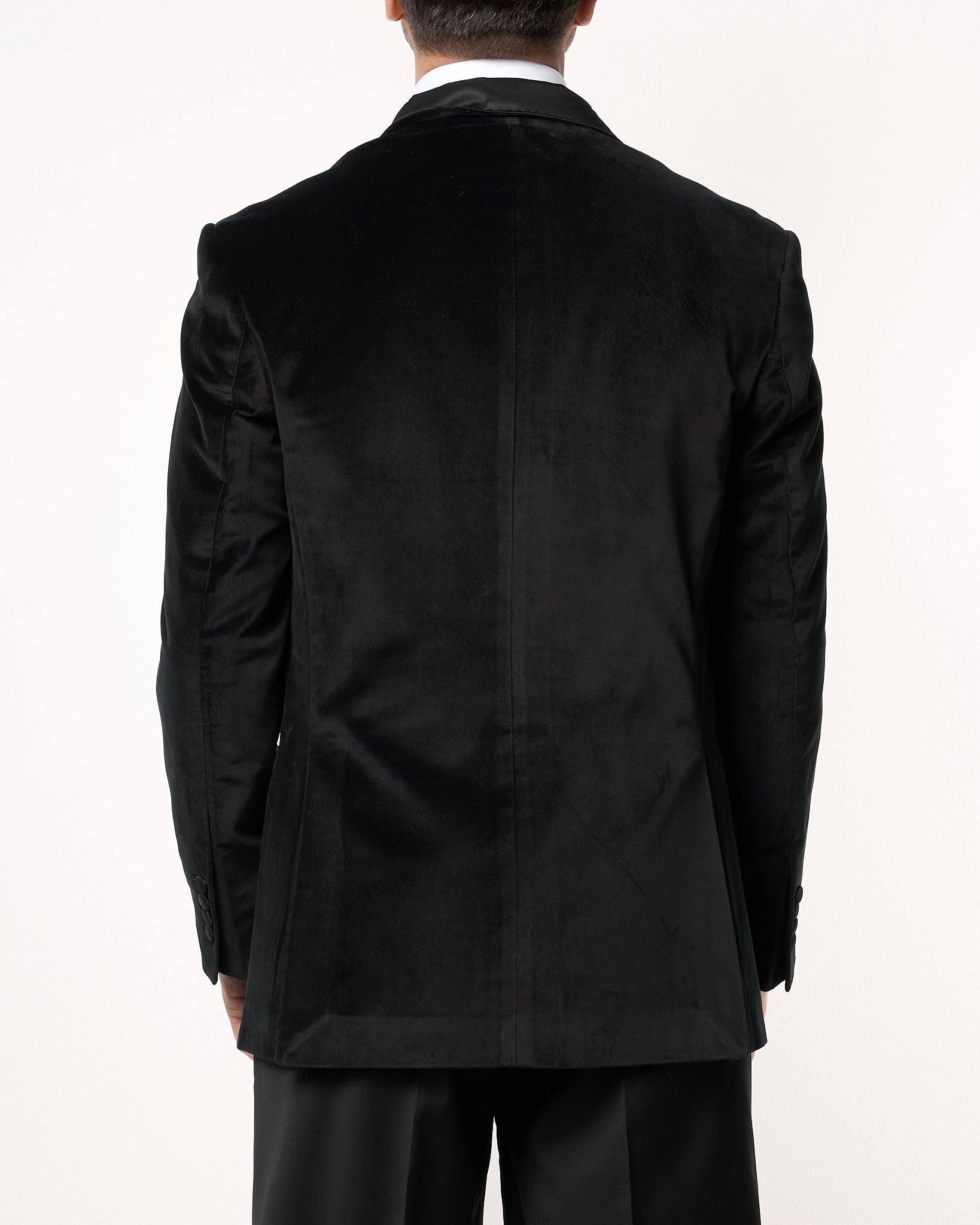 Chaqueta de esmoquin negra de terciopelo con doble botonadura y solapa de chal