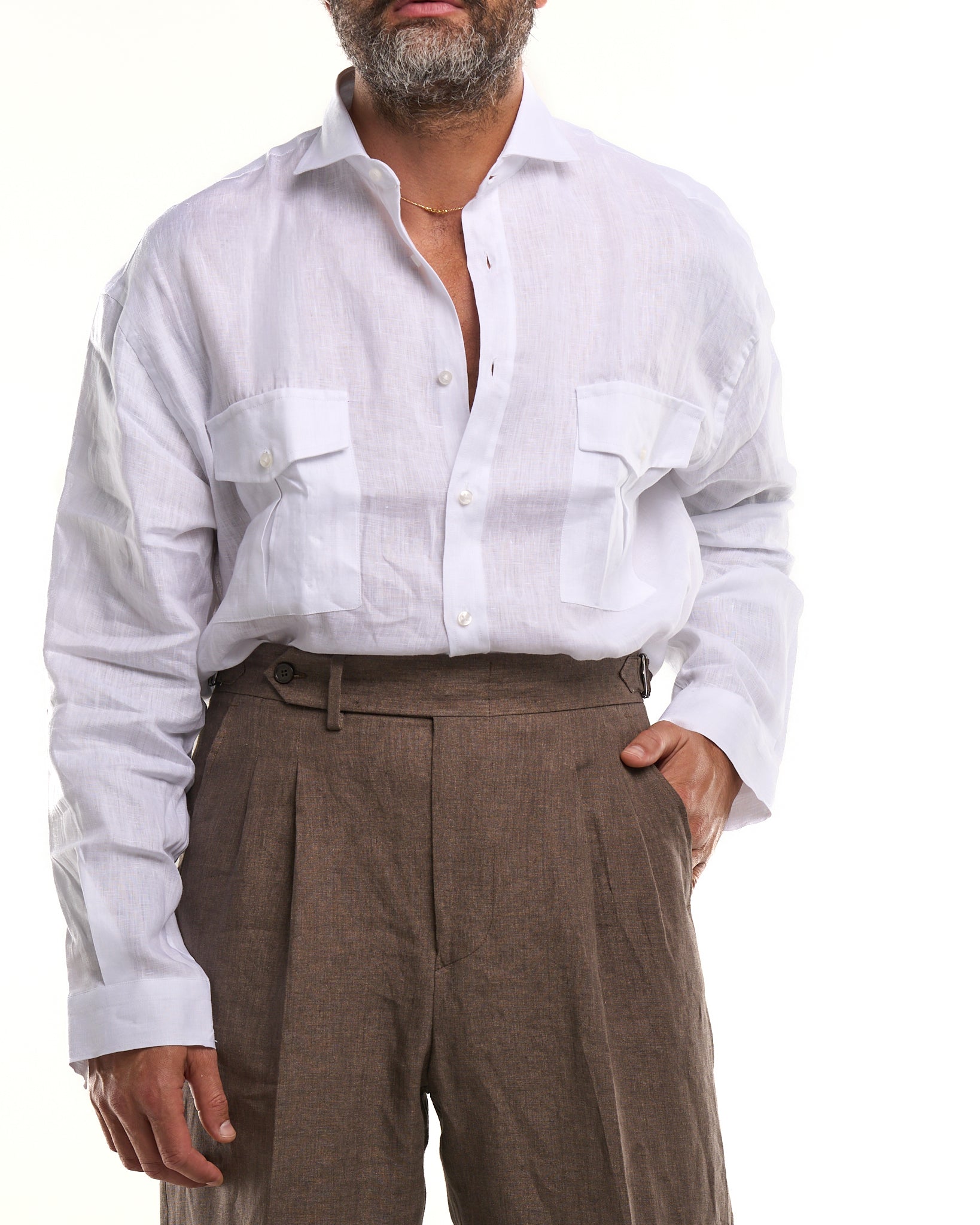 Camicia Texana in Lino Bianco