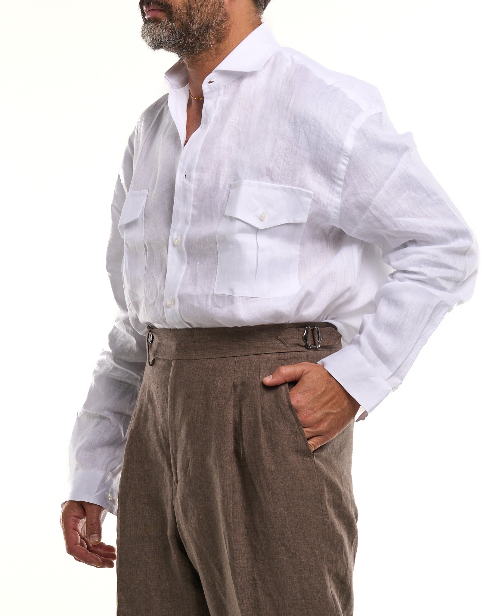 Camicia Texana in Lino Bianco