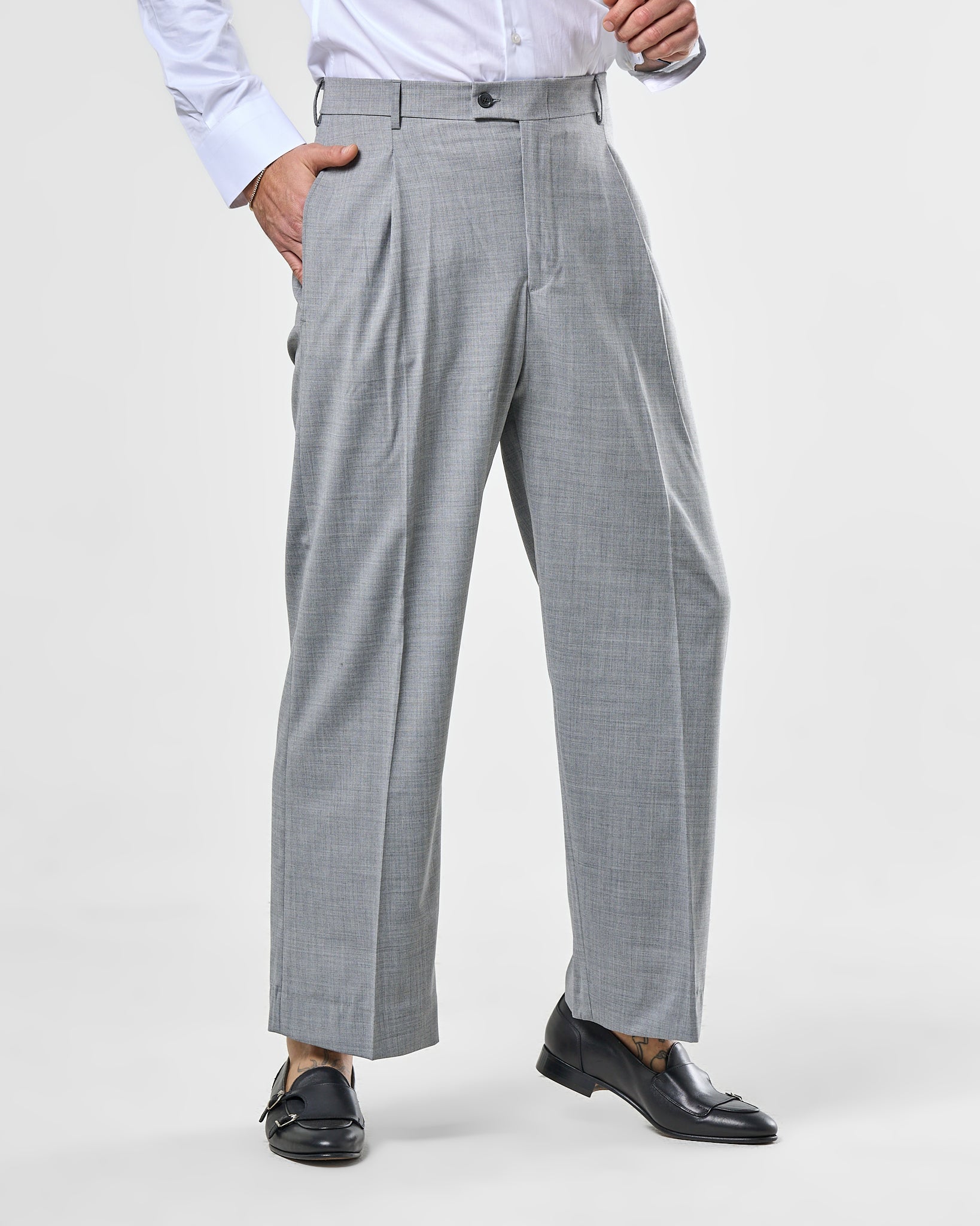 Pantalone Fondo Ampio Senza Piega Grigio Wall Street