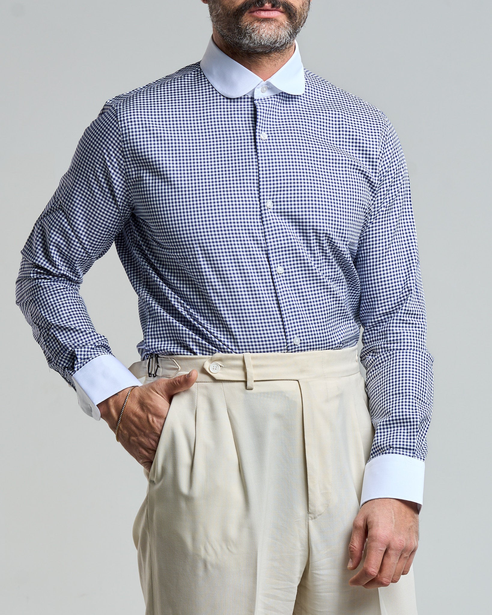 Camicia Collo a Contrasto con Quadretto Blu