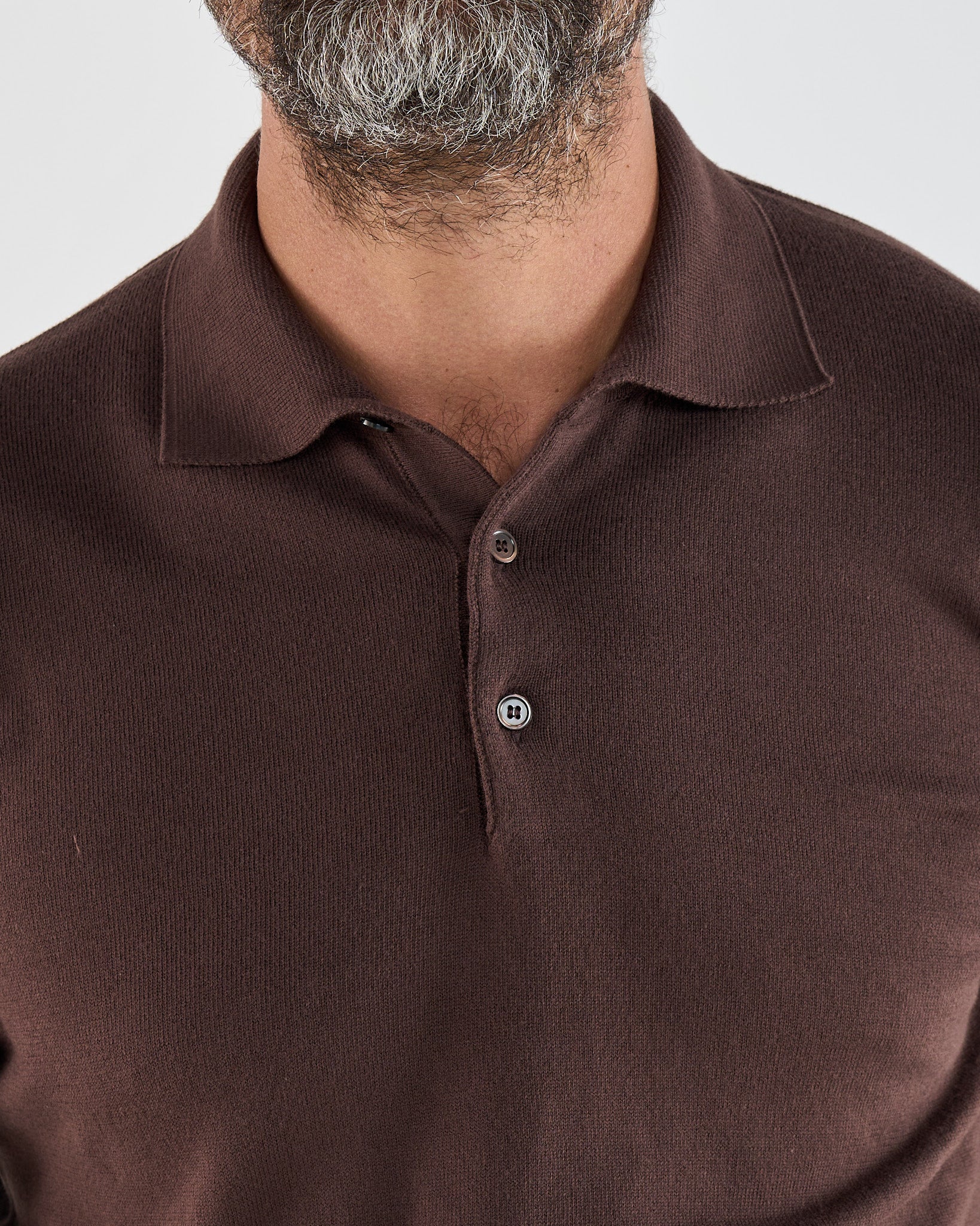 Polo Manica Lunga Tre Bottoni Moro
