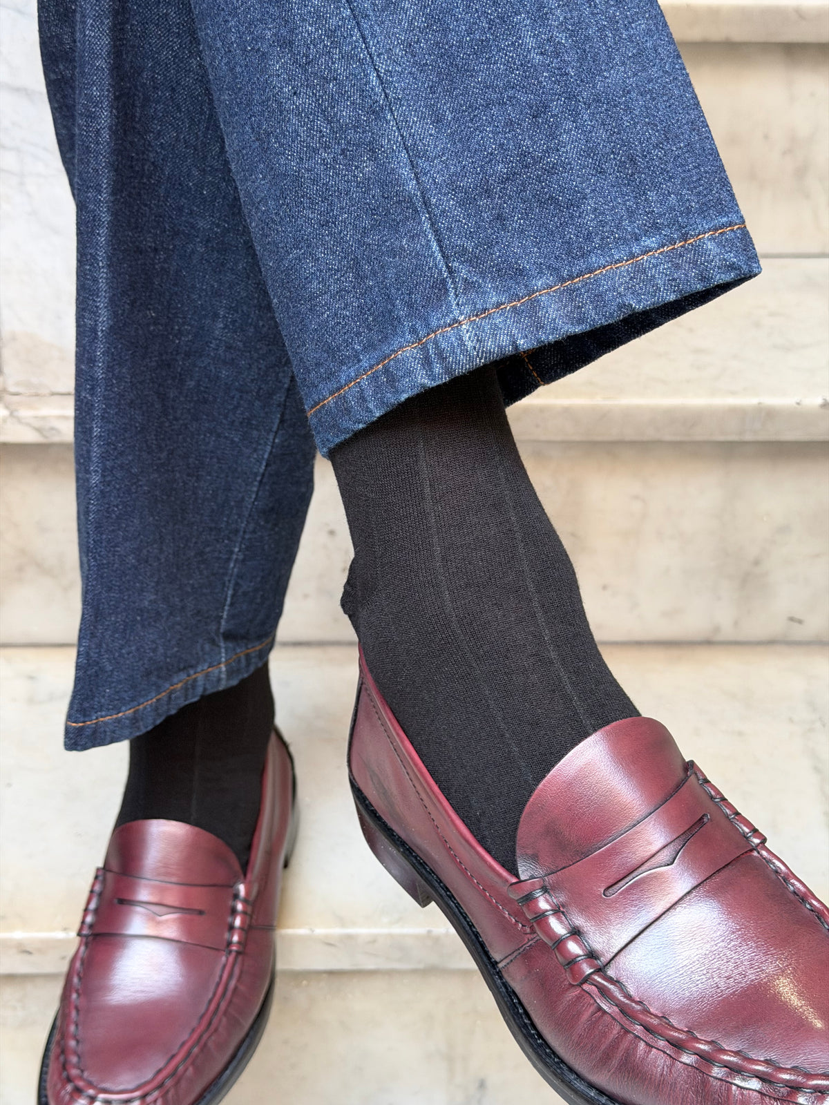 Calza Cashmere e cotone a riga larga Nero