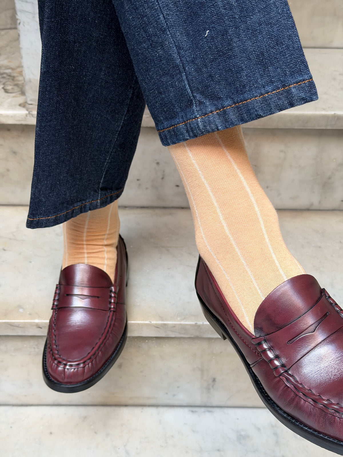 Calza Cashmere e cotone a riga larga Beige