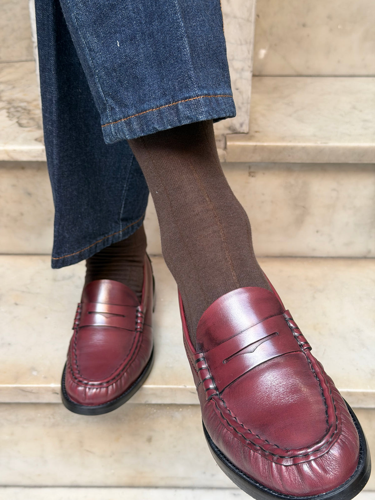Calza Cashmere e cotone a riga larga Moro