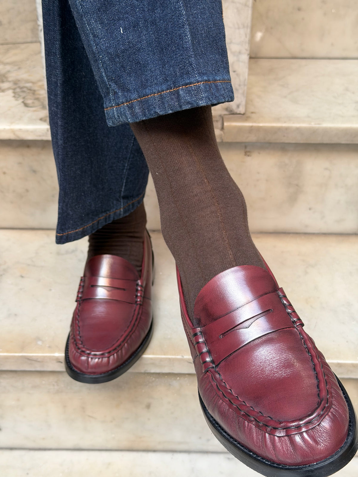 Calza Cashmere e cotone a riga larga Moro