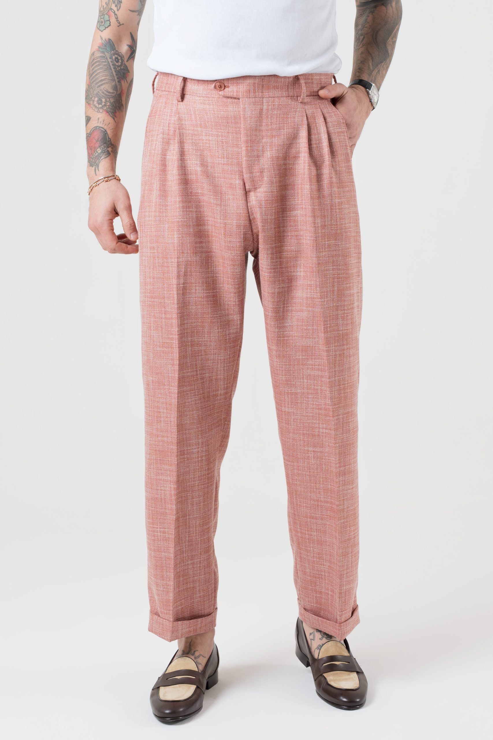 Pantalone Fondo Ampio con Passanti  Melangiato Aragosta