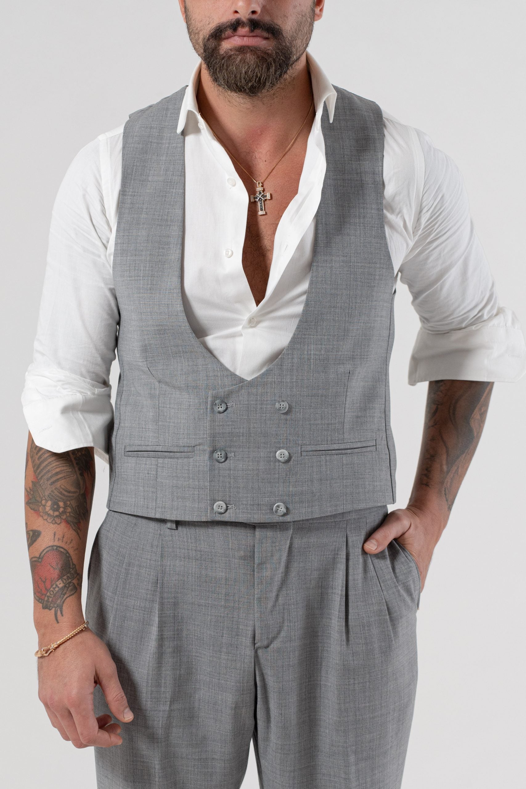 Panciotto Doppiopetto Grigio Wall Street