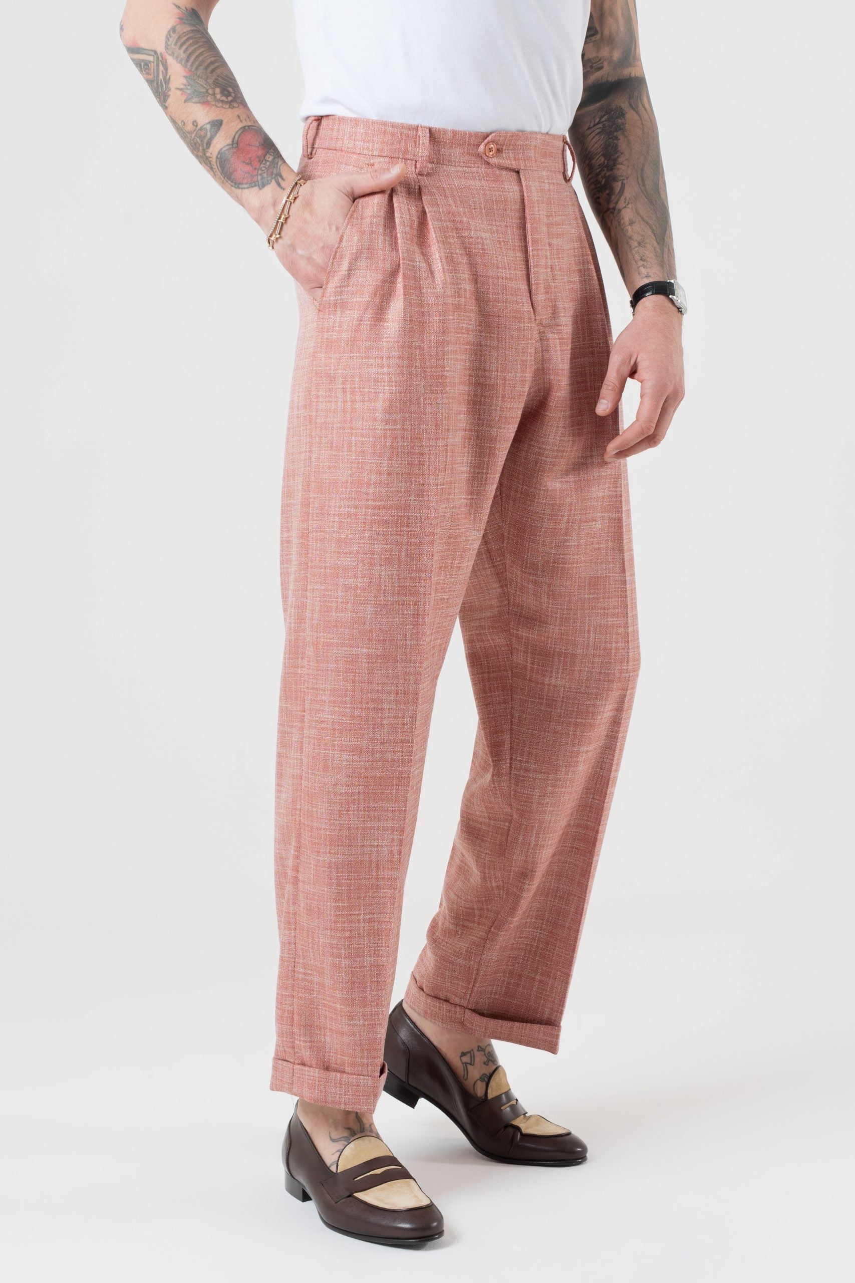 Pantalone Fondo Ampio con Passanti  Melangiato Aragosta