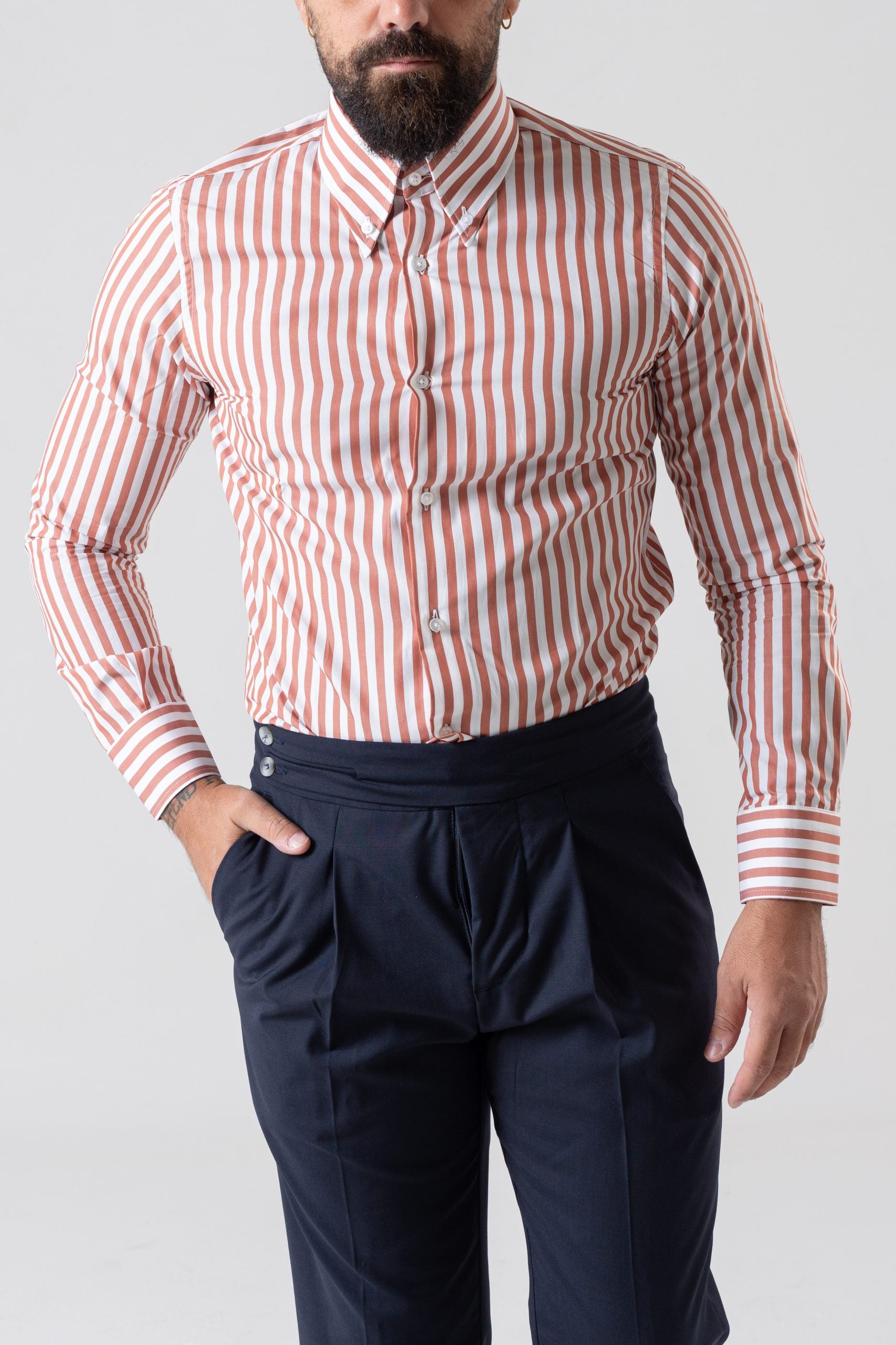 Camicia Riga Larga Pesca con collo Button Down