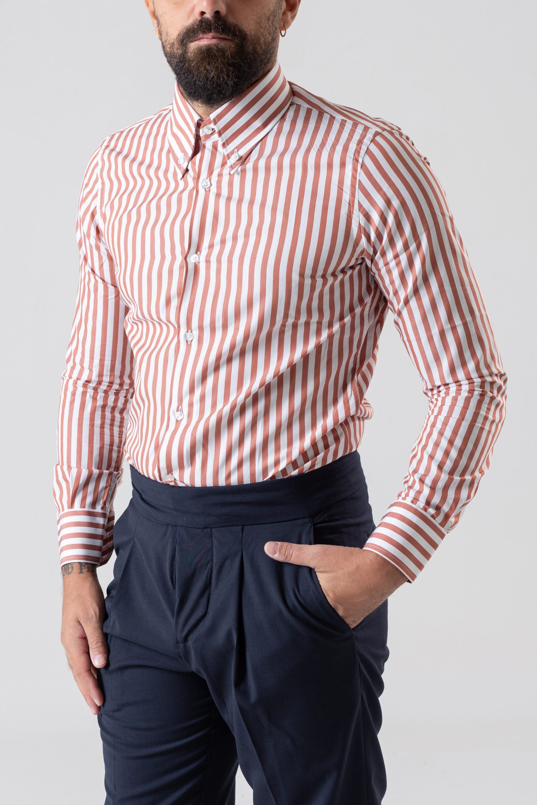 Camicia Riga Larga Pesca con collo Button Down