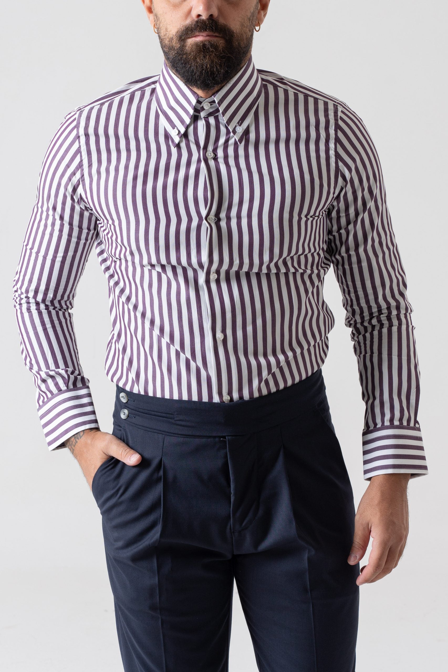 Camicia Riga Larga Vinaccia con collo Button Down