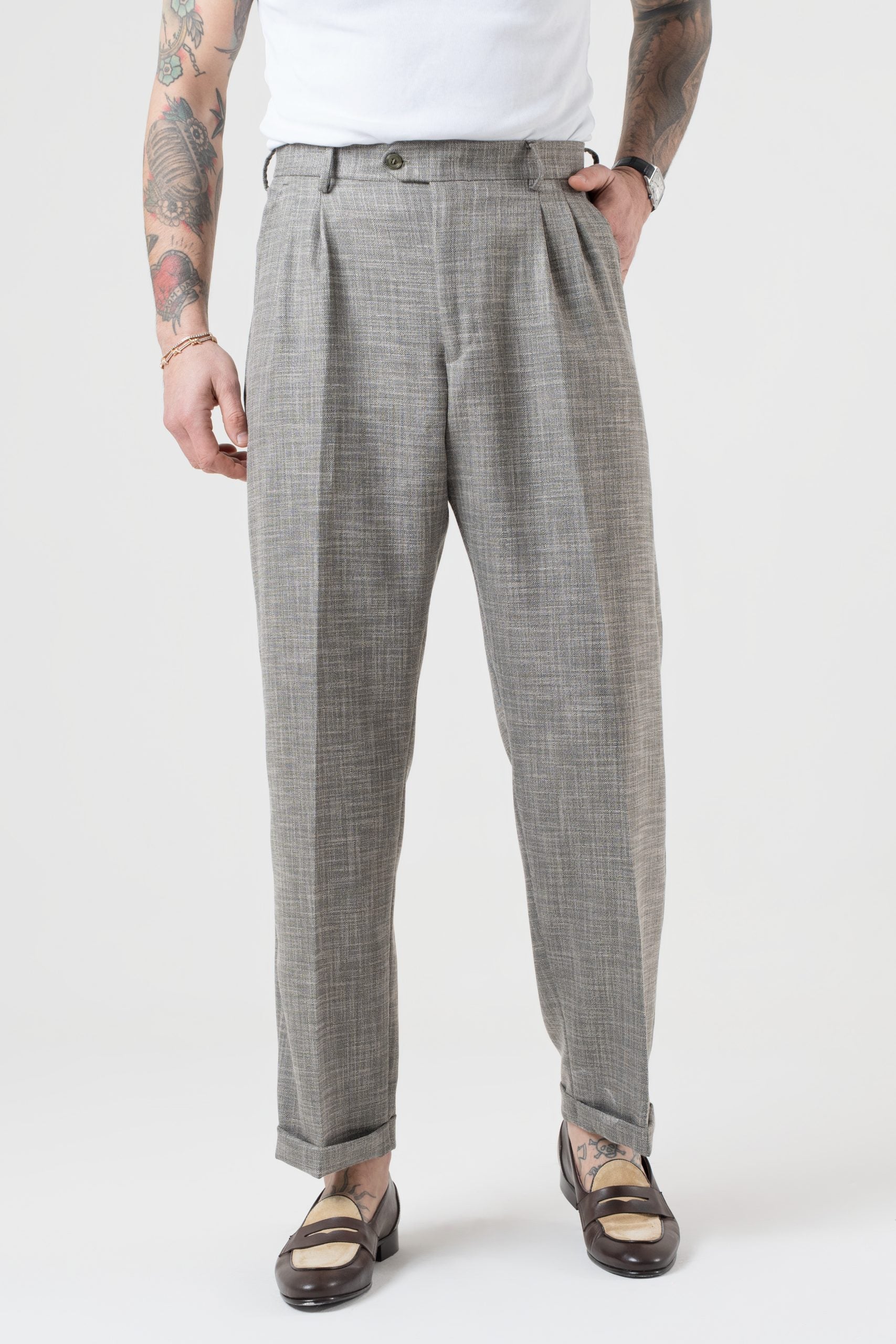 Pantalone Fondo Ampio con Passanti  Melangiato Menta