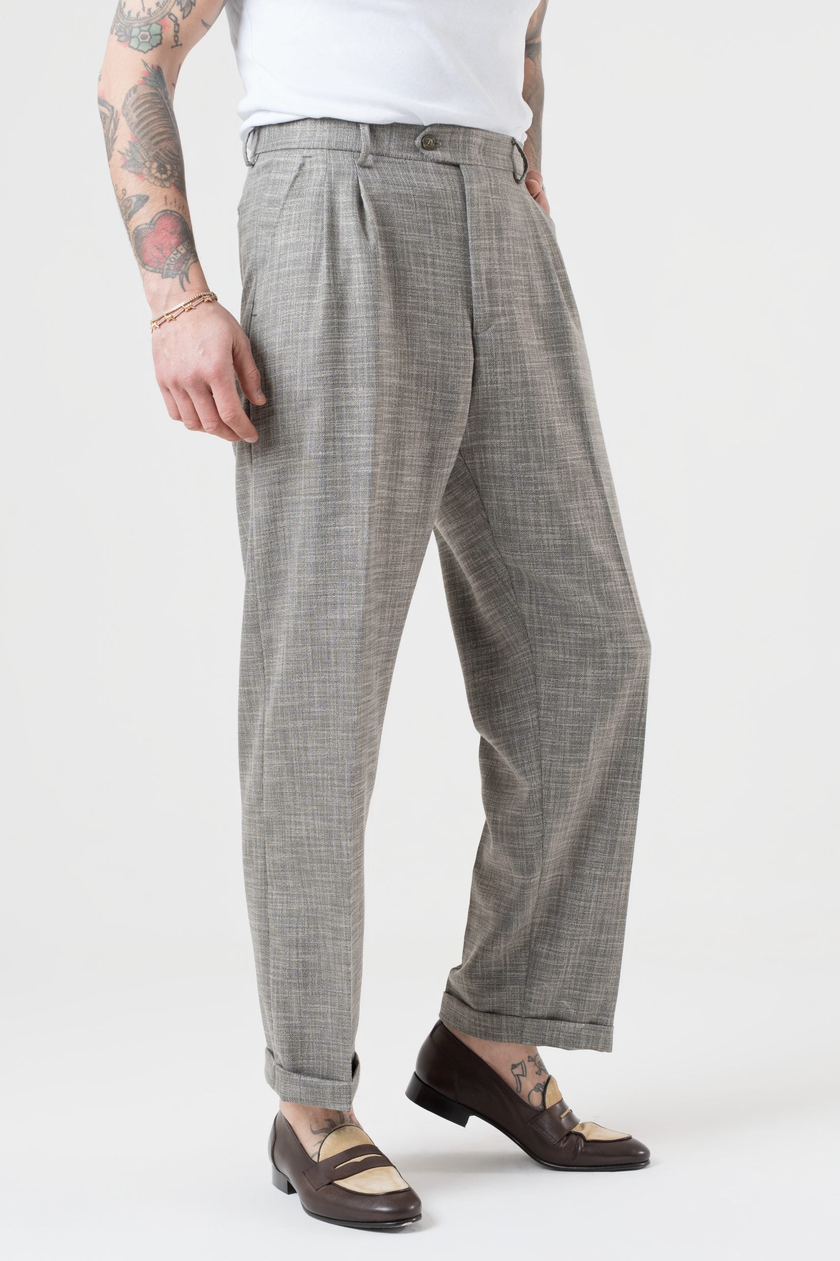 Pantalones de pierna ancha con trabillas para cinturón en color menta jaspeado