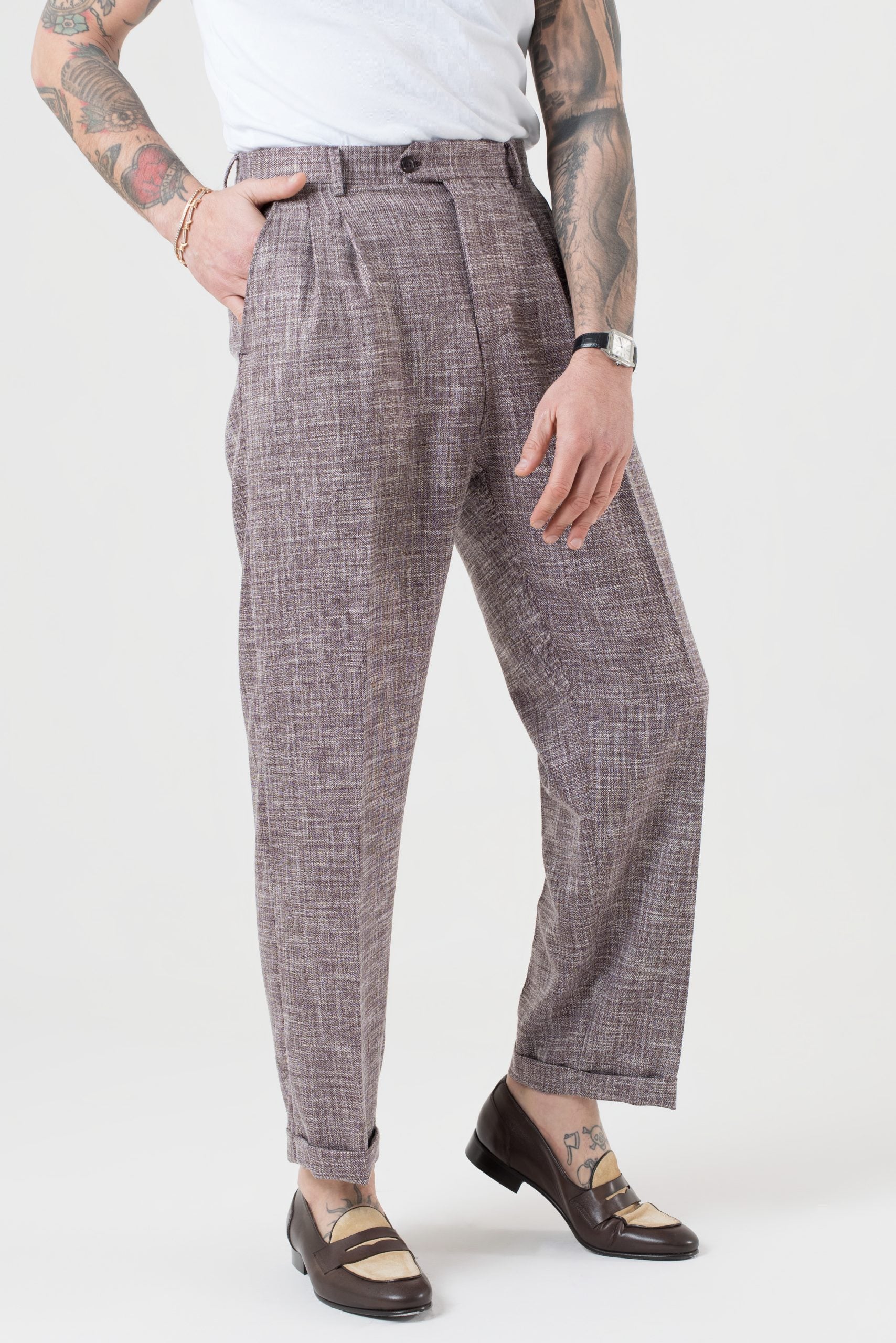 Pantalone Fondo Ampio con Passanti Melangiato Cola