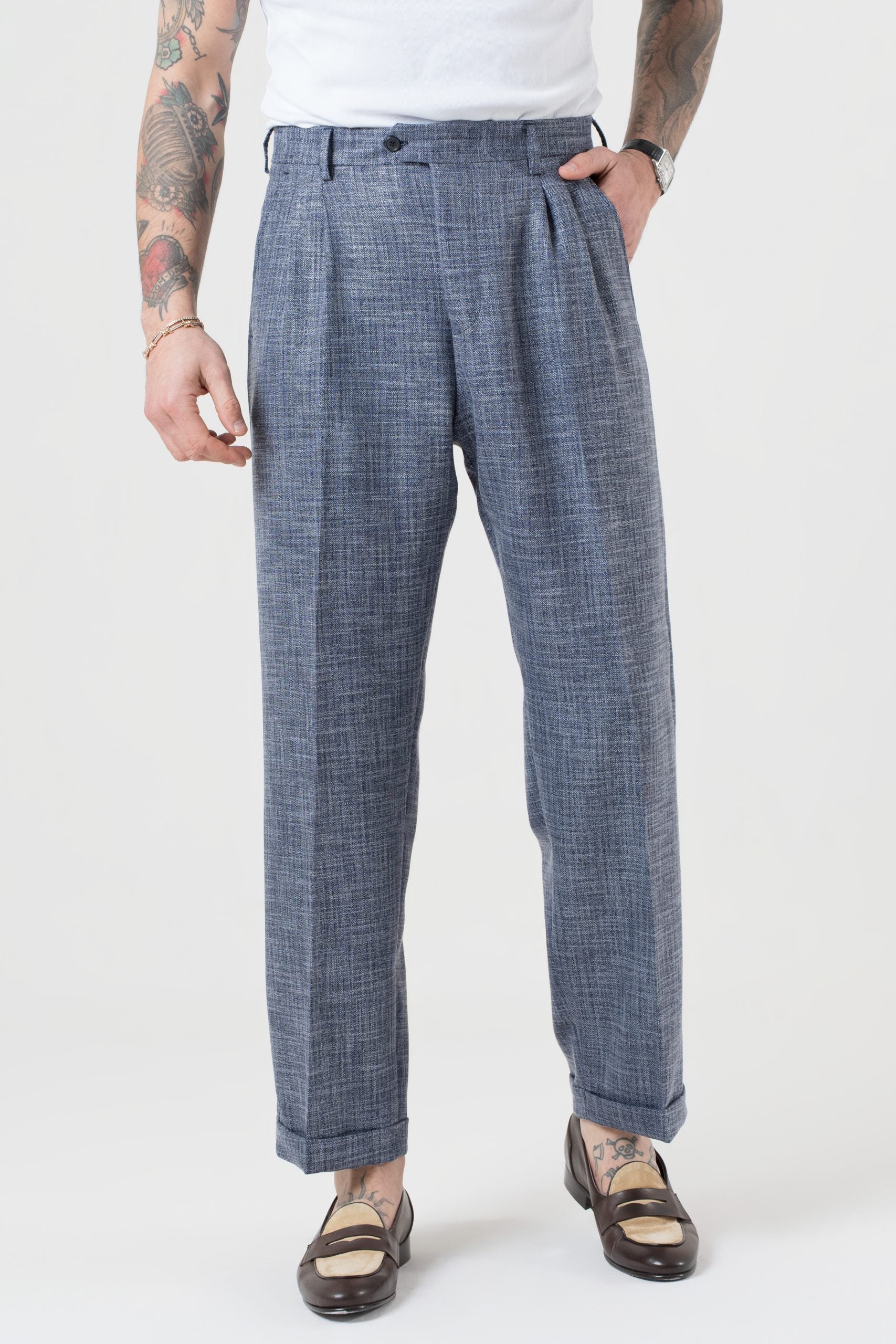 Pantalone Fondo Ampio con Passanti Melangiato Avion