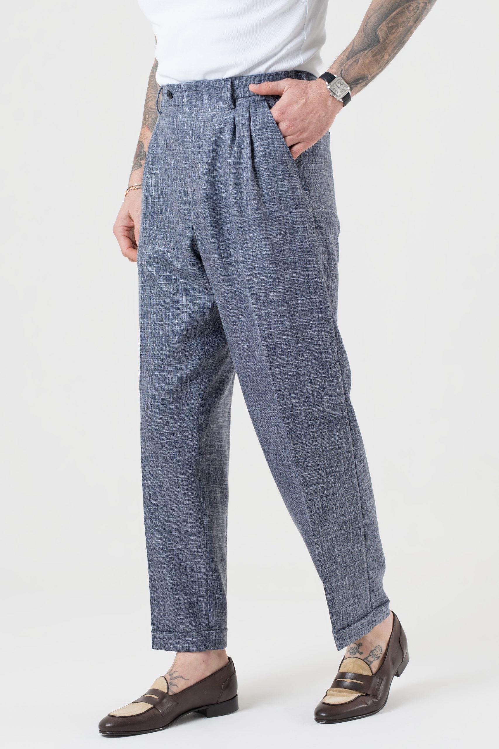 Pantalone Fondo Ampio con Passanti Melangiato Avion