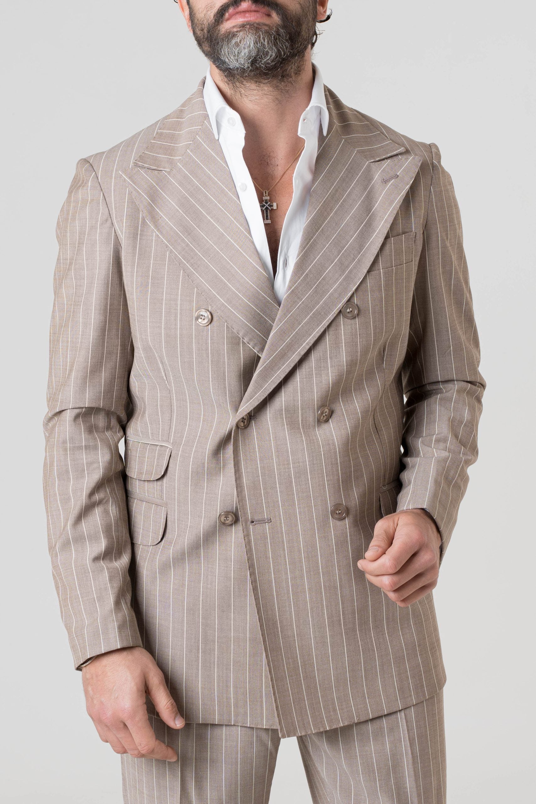 Giacca Socket Gessato Beige Porto Rotondo