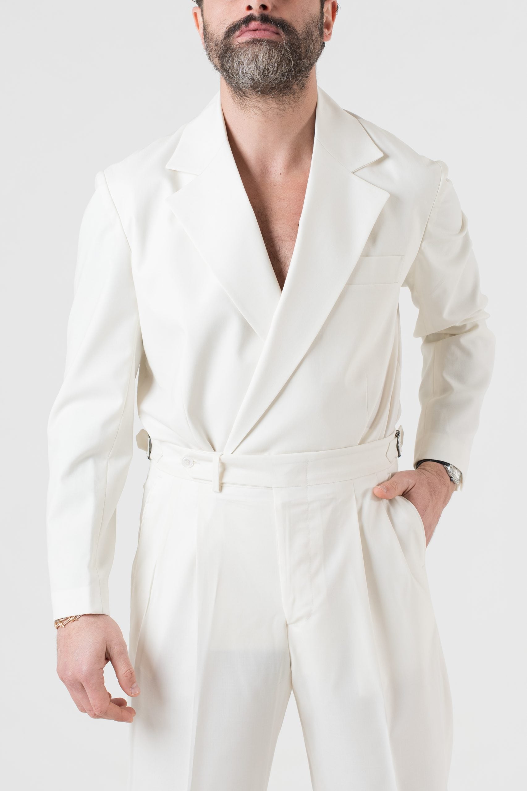 Giacca Camicia Doppiopetto Bianco Opaco Mykonos