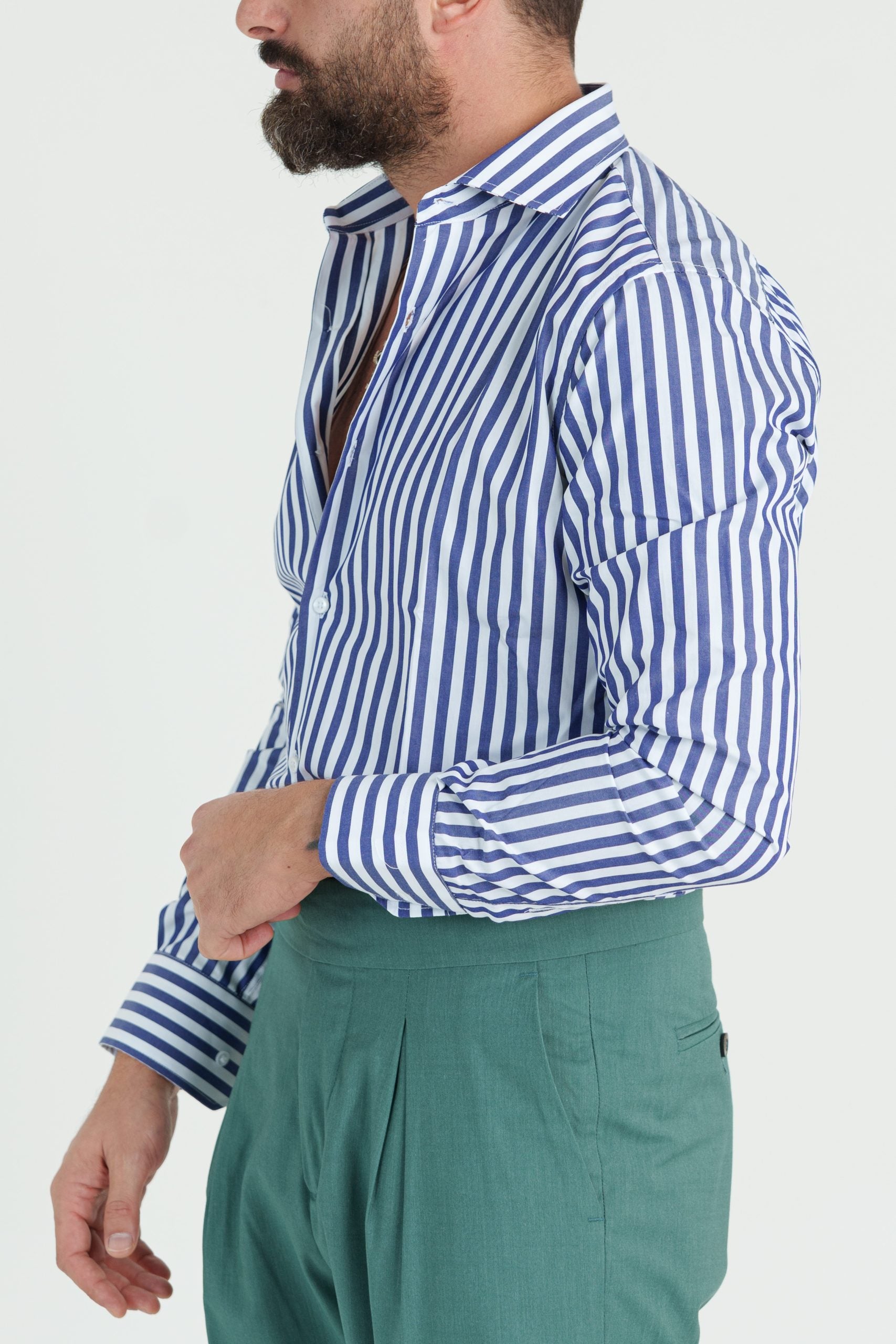 Camicia Collo Francese Blu Rigata