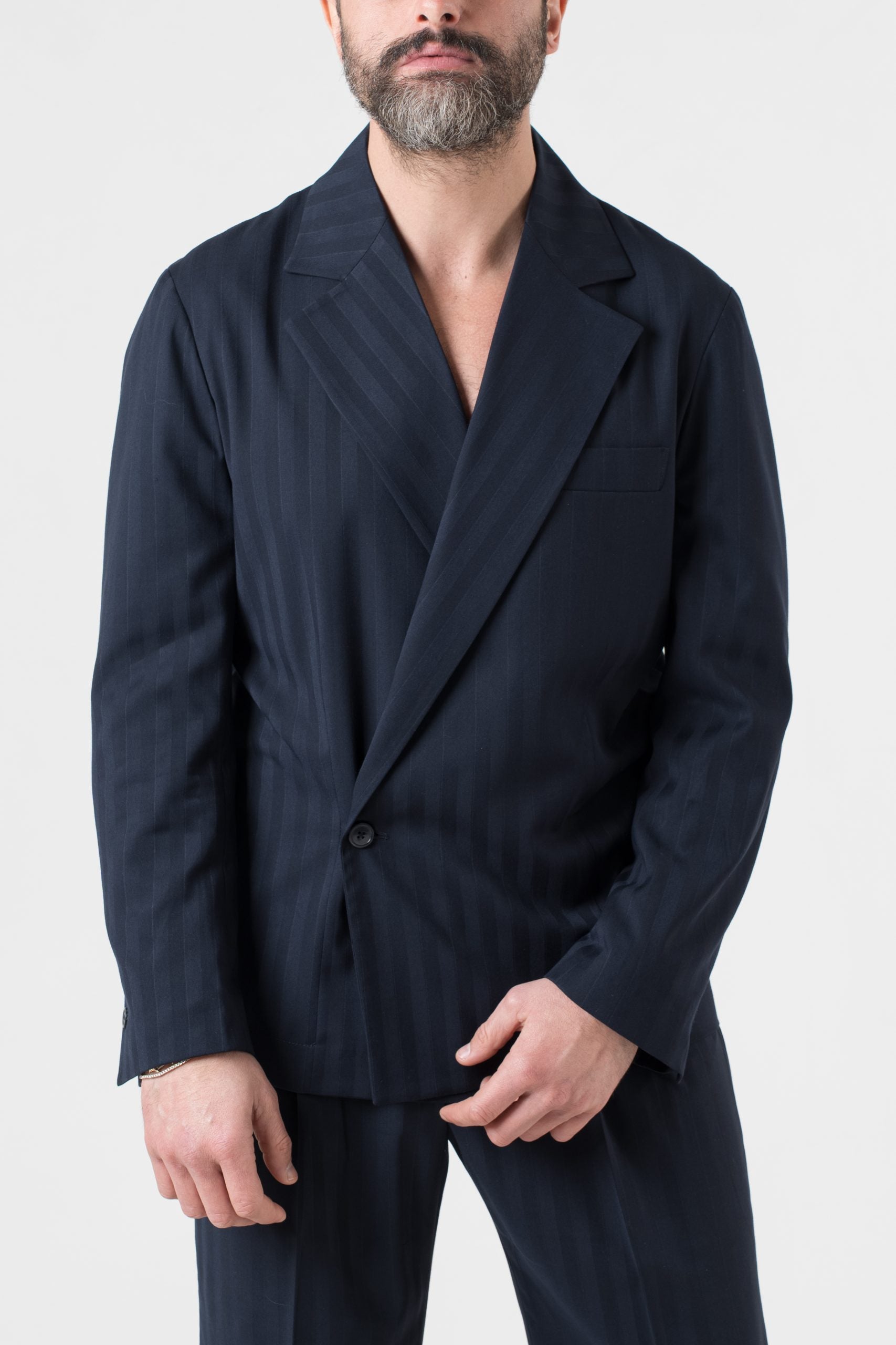 Giacca Camicia Doppiopetto Solaro Riga Larga Blu Kyoto