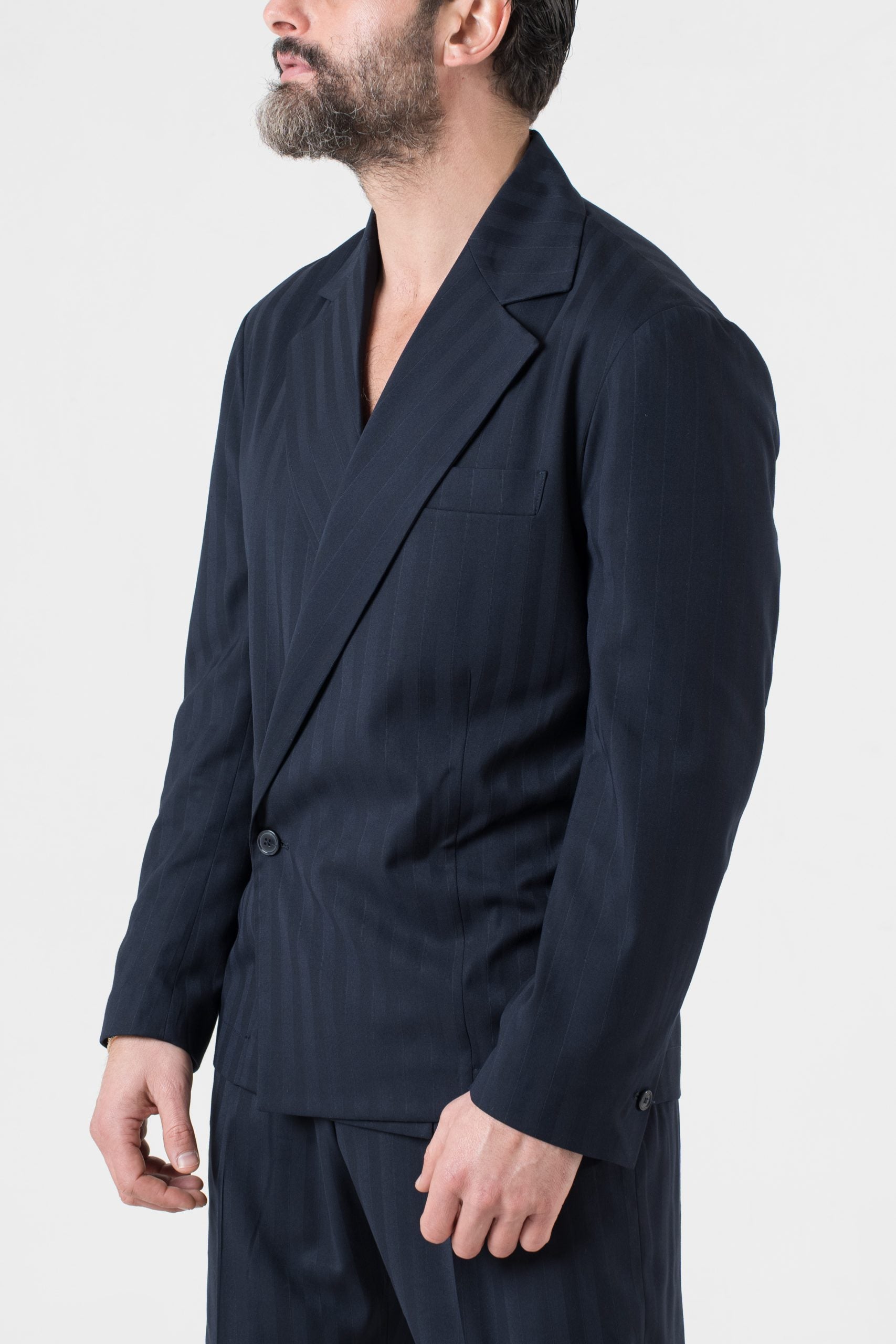 Giacca Camicia Doppiopetto Solaro Riga Larga Blu Kyoto